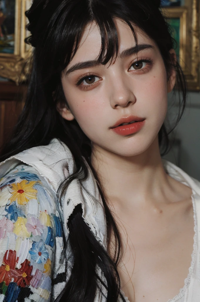 (masterpiece, top quality, best quality,8k, girl,ultra detailed,raw photo:1.5),(photorealistic:1.4),(cinematic lighting), PerfectNwsjMajic, , Surrealism, UHD, ccurate, Super detail, textured skin, High detail, Best quality, dynamic angle, (high nose,White skin),[Beautiful eyes],[flat chest:large breasts:0.5],(1girl),(good anatomy:0.5)),(Oil painting: 1.5),

\\

A woman with long black hair, (a detailed painting: 0.353), (Gothic art: 0.106)
