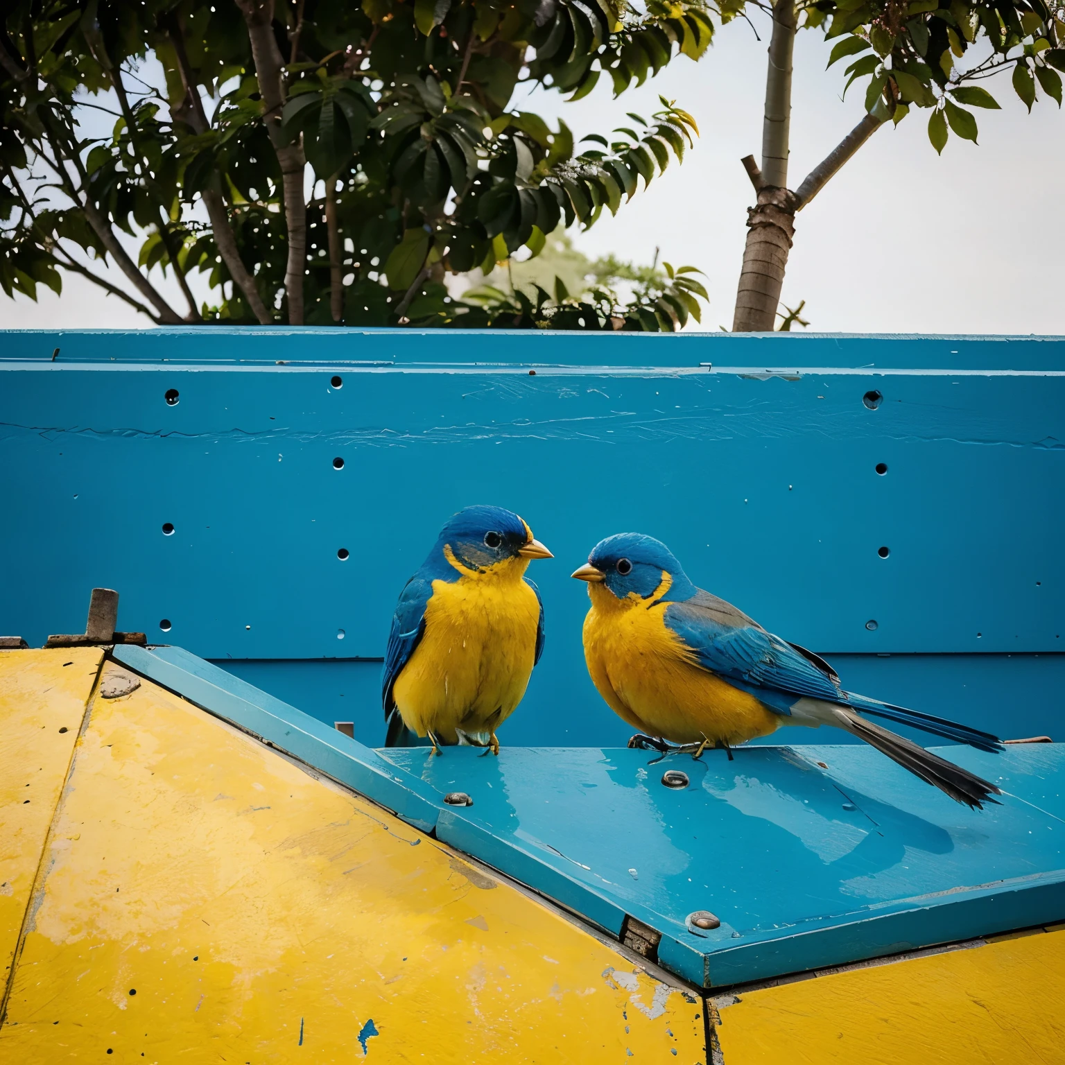 A yellow and a blue bird