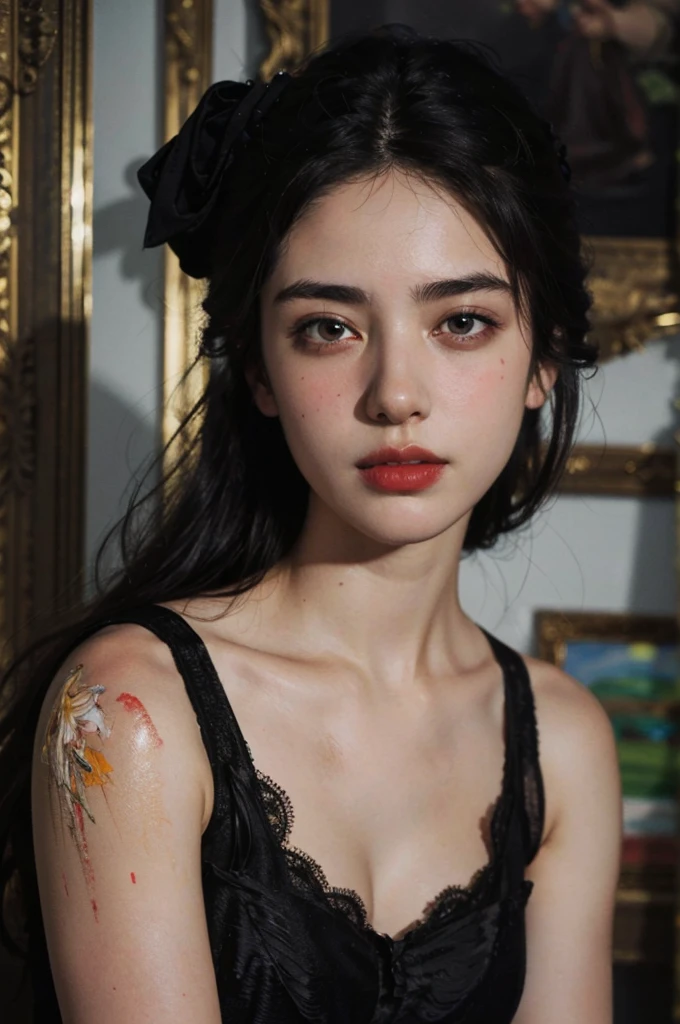 (masterpiece, top quality, best quality,8k, girl,ultra detailed,raw photo:1.5),(photorealistic:1.4), PerfectNwsjMajic, , Surrealism, UHD, ccurate, Super detail, textured skin, High detail, Best quality, dynamic angle, (high nose,White skin),[Beautiful eyes],[flat chest:large breasts:0.5],(1girl),(good anatomy:0.5)),(Oil painting: 1.5),

\\

A woman with long black hair,(cocotte dress, face victoria,victorian, France), (a detailed painting: 0.353), (Gothic art: 0.106)