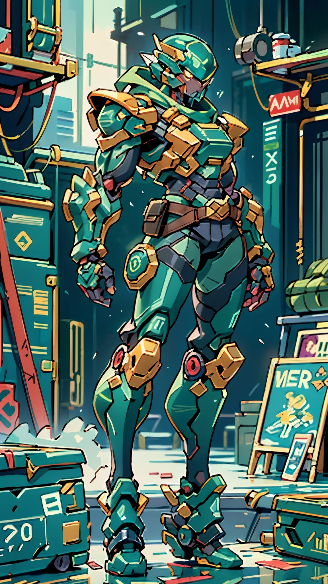 A man wearing a full-face helmet, a fantasy-style biotech armored combat suit, green eyes, (a composite layered chest armor), fully enclosed shoulder guards, matching arm and leg guards, the belt is adorned with exhaust pipes, (the color scheme is primarily black glow with green and red accents), the design balances heavy with agility, a high-tech bio-mecha armor, (Armor Concept Inspired by Cyberpunk motorcycle, stand on the top of a skyscraper in a futuristic sci-fi city), this character embodies a finely crafted fantasy-surreal style armored hero in anime style, exquisite and mature manga art style, (battle damage, element, plasma, energy, the armor glows), ((male:1.5)), metallic, real texture material, dramatic, high definition, best quality, highres, ultra-detailed, ultra-fine painting, extremely delicate, professional, perfect body proportions, golden ratio, anatomically correct, symmetrical face, extremely detailed eyes and face, high quality eyes, creativity, RAW photo, UHD, 32k, Natural light, cinematic lighting, masterpiece-anatomy-perfect, masterpiece:1.5