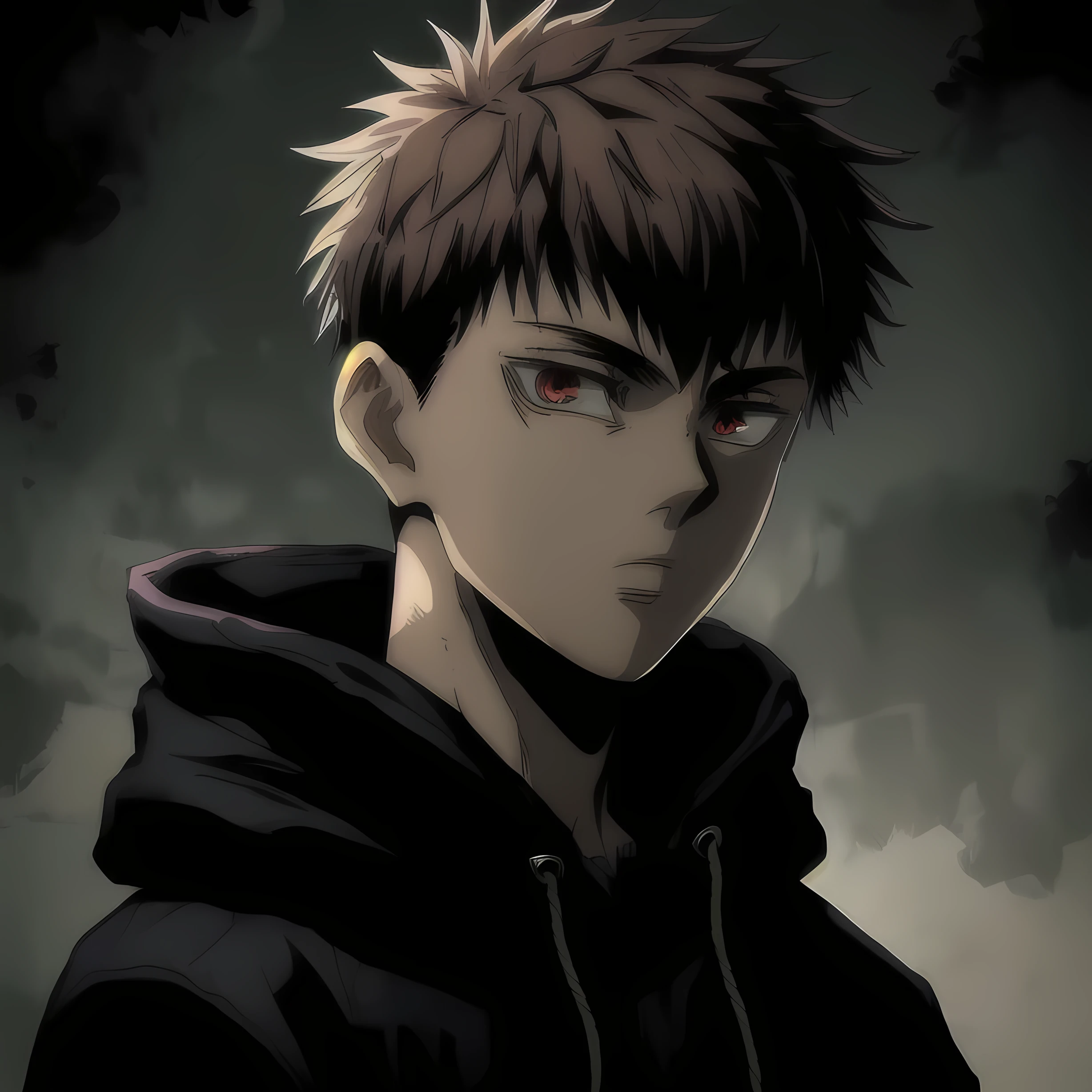 anime boy with red eyes looking at camera, jujutsu kaisen, Itadori, Ken Kaneki, Kaneki Ken, cara de anime alto com olhos Vermelhos, makoto kano, male personagem de anime, arte principal do anime, inspirado em Ito Ogura Yonesuke, personagem de anime, toru narita, arte digital de danganronpa