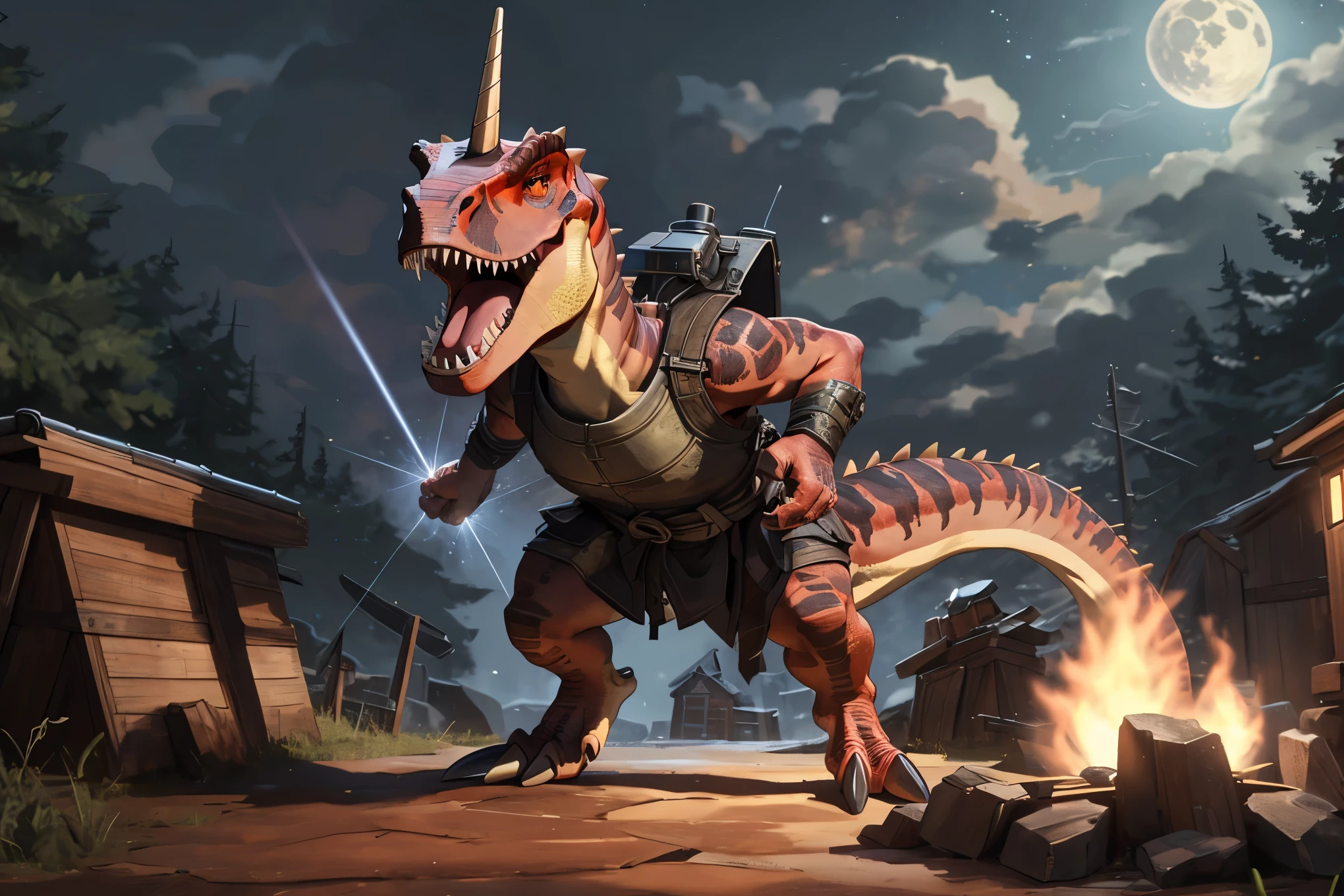 (((dinosaur character, full body, cinematic setting, lizard male))) Here I come, drop your jaws to the floor I'm riding on my (((mighty laser-shooting dinosaur))) Here we come, can you hear him roar? Prepare for epic fight and his (((laser missiles))) The sound is boom, boom, boom for every time a goblin dies Let's sing now, here we go, hear my battle cries (((Made of metal))) from the moon Assembled by samurai His battery gets charged by thunderstorm With most advanced AI Devouring trolls and unicorns From his maw there comes a flame Burning away our enemies And therefore we proclaim BREAK, detailed background, 8K, (masterpiece:1.5), intricate details, highly detailed, extreme detail, octane render, fine art, best quality, highres, (detailed face:1.5), ((full_body)), UHD, (((perfect hands))), low light