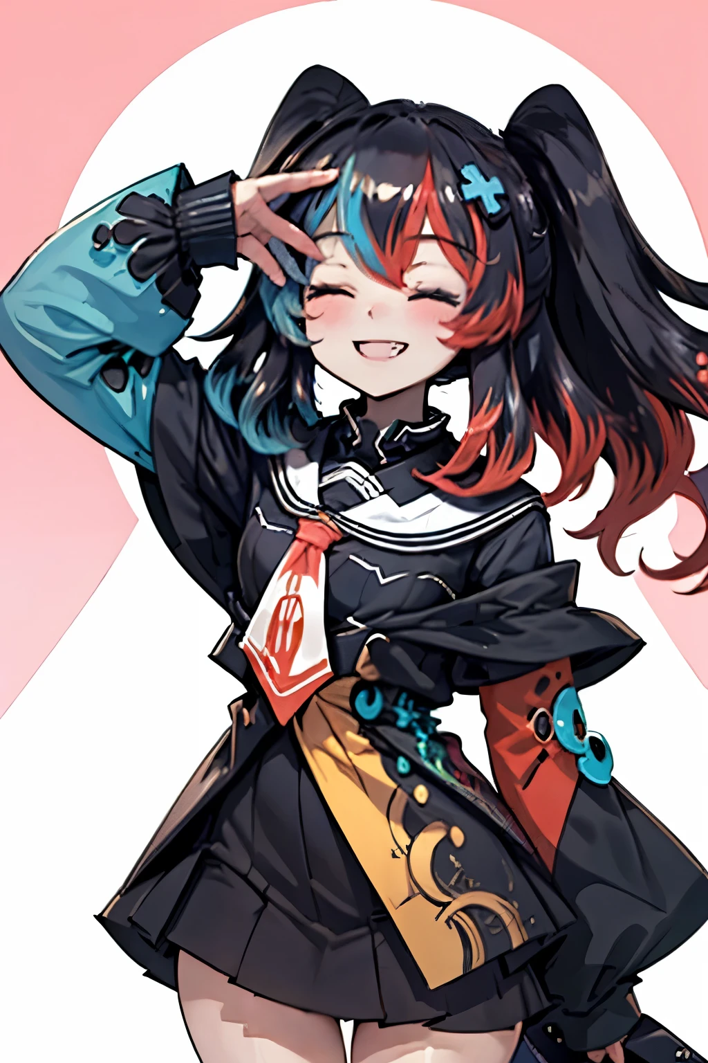 Highly detailed, High Quality, Masterpiece, beautiful, 1girl, solo, SwitchchanOutfit, (HeadpatPOV:1.5), headpat, pov, smile, bright smile, head tilt, closed eyes, happy, blush,