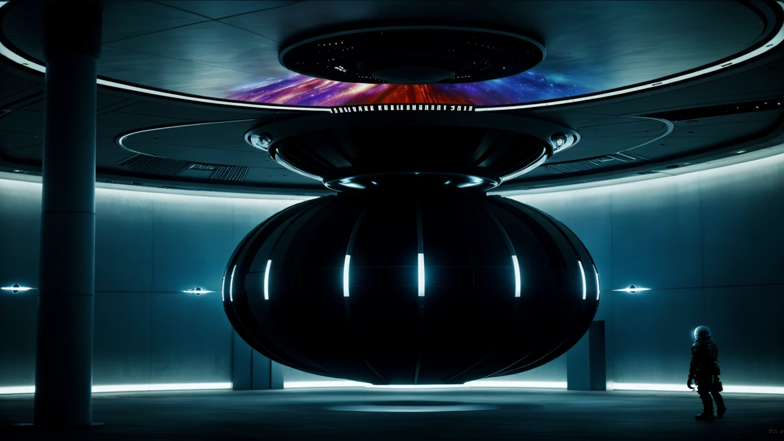 interior alien ship from the movie Alien the eighth passenger, reflejos, Giger, vemos de pie a el extraterrestre en un pasillo de lado