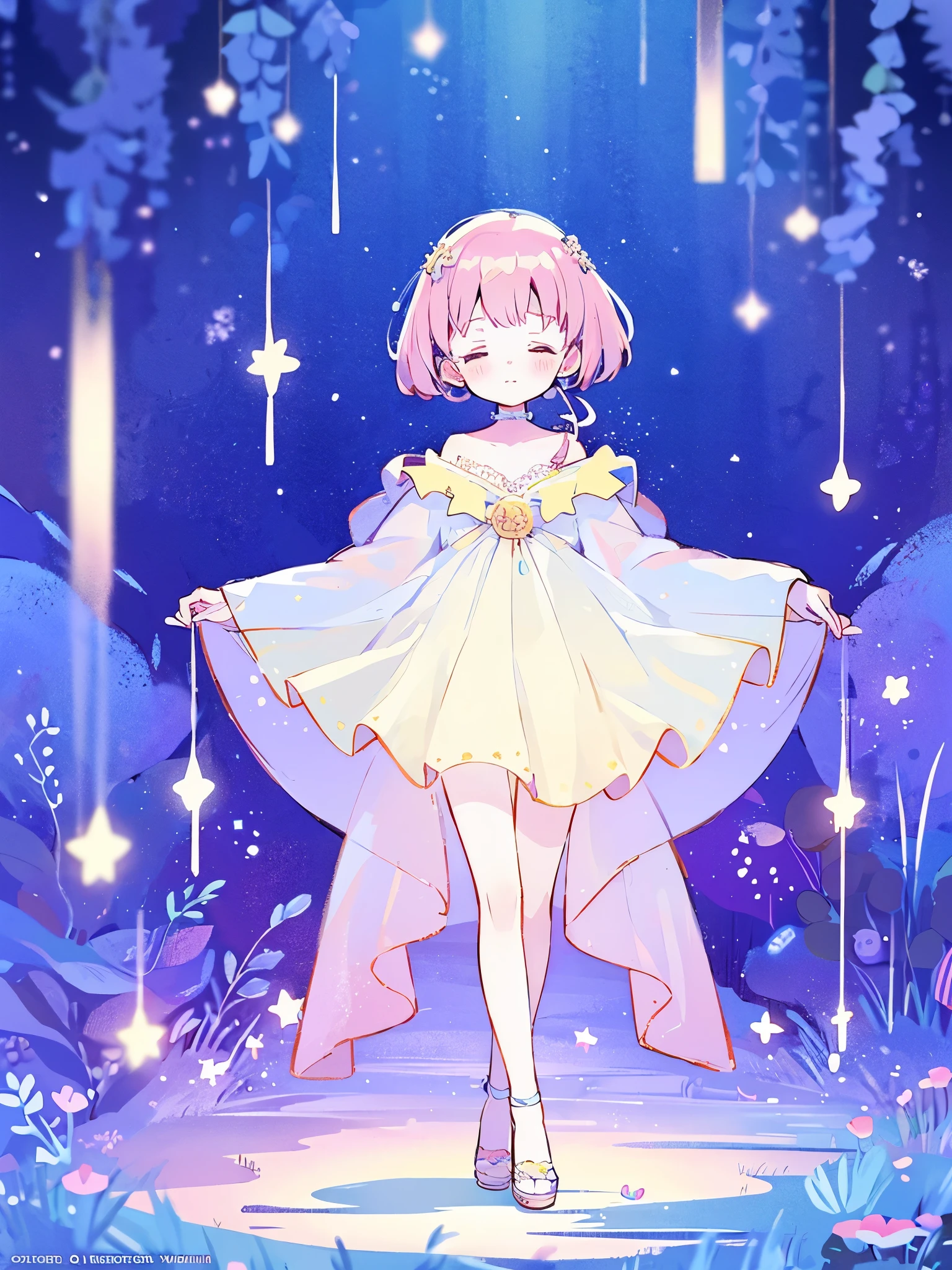 complex background, wishing star background, a woman wearing an ethereal mystical pink translucent dress that reflects the stars, perfume promo art, mystic, complex drawing, highly detailed, Covergirl brand, promo art, artistic rendition, ethereal, starry night, midjourney style