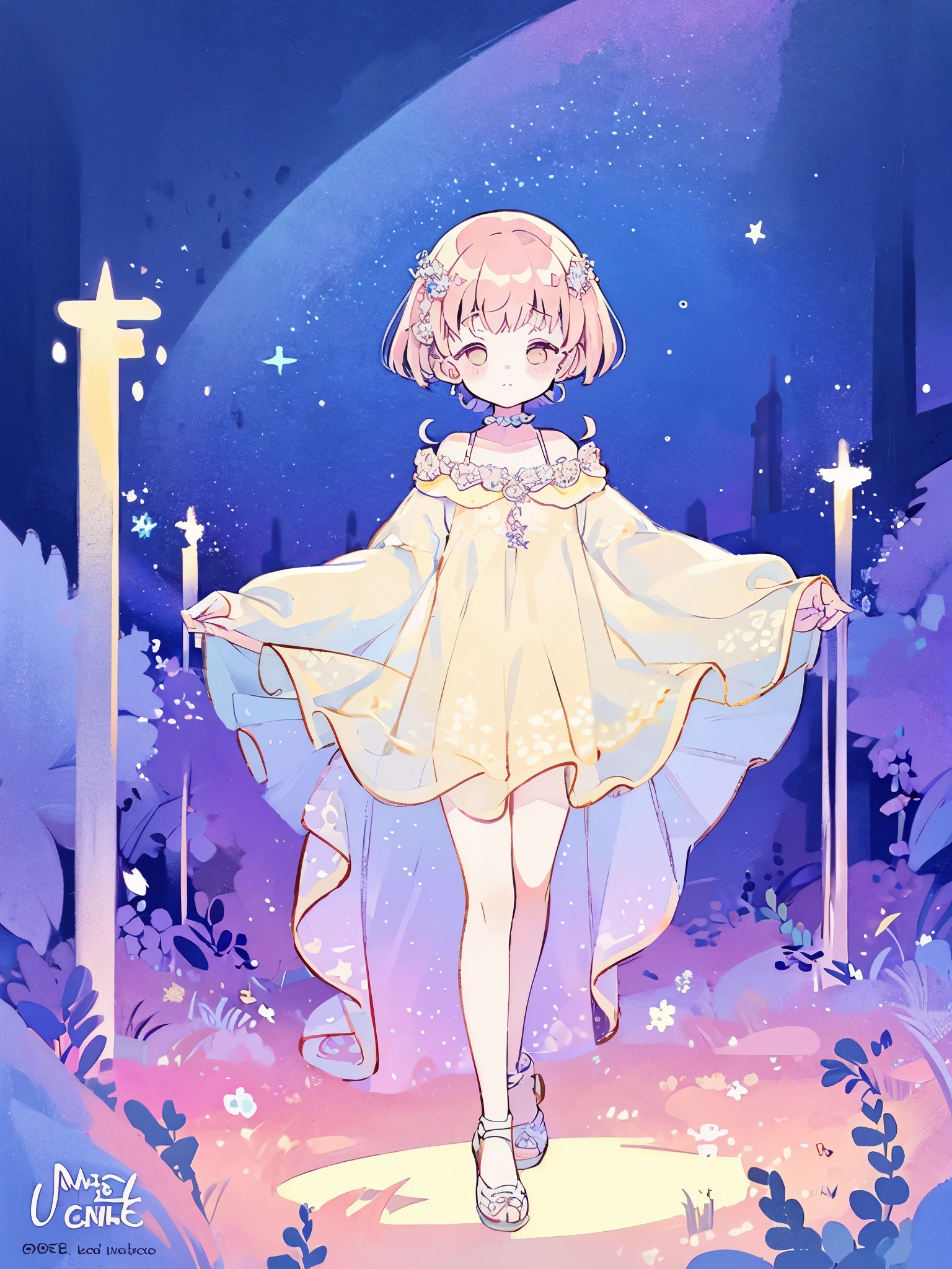 complex background, wishing star background, a woman wearing an ethereal mystical pink translucent dress that reflects the stars, perfume promo art, mystic, complex drawing, highly detailed, Covergirl brand, promo art, artistic rendition, ethereal, starry night, midjourney style
