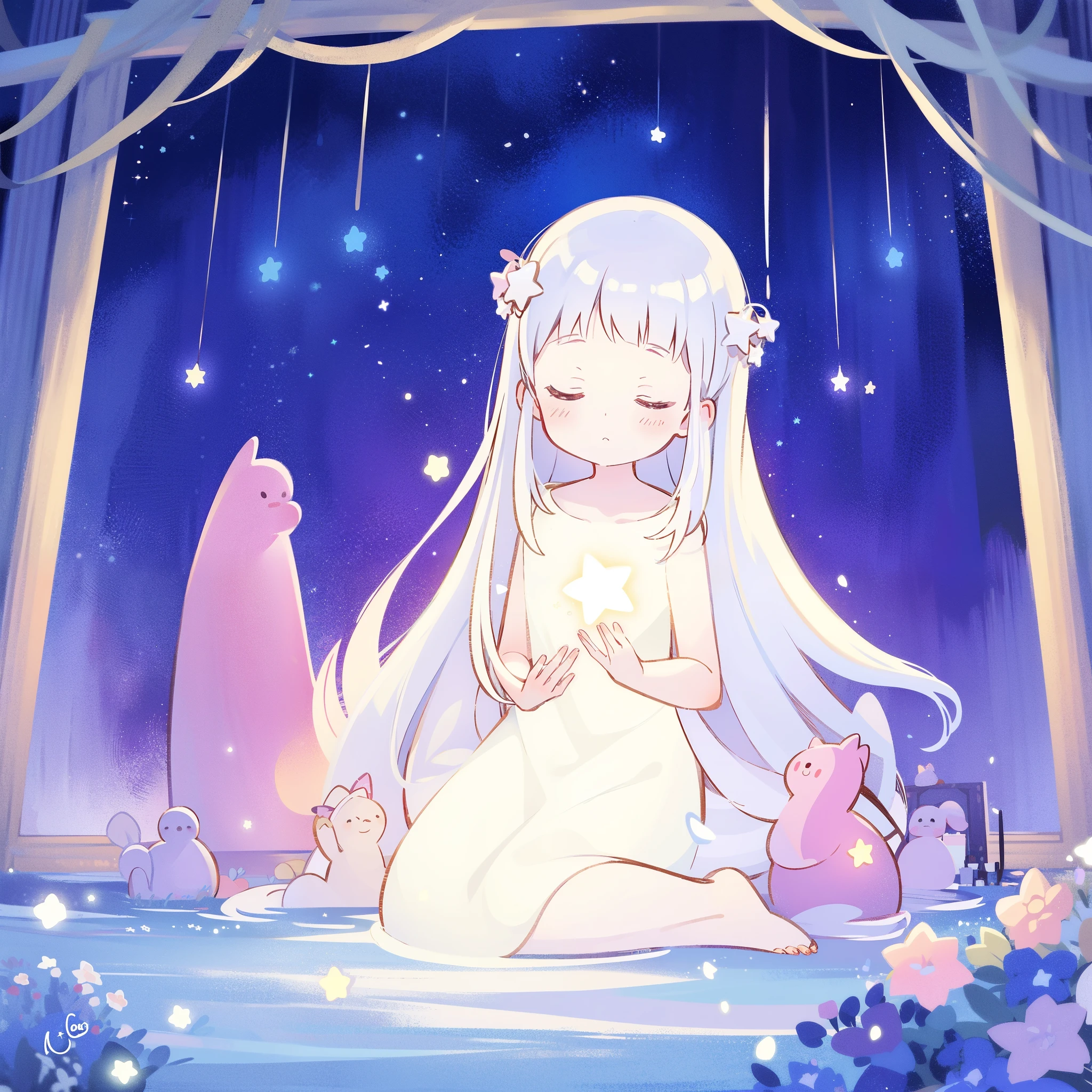complex background, wishing star background, a woman wearing an ethereal mystical pink translucent dress that reflects the stars, dreamy, peaceful, serene composition, glowing stars, glowing, perfume promo art, mystic, complex drawing, highly detailed, Covergirl brand, promo art, artistic rendition, ethereal, starry night, midjourney style