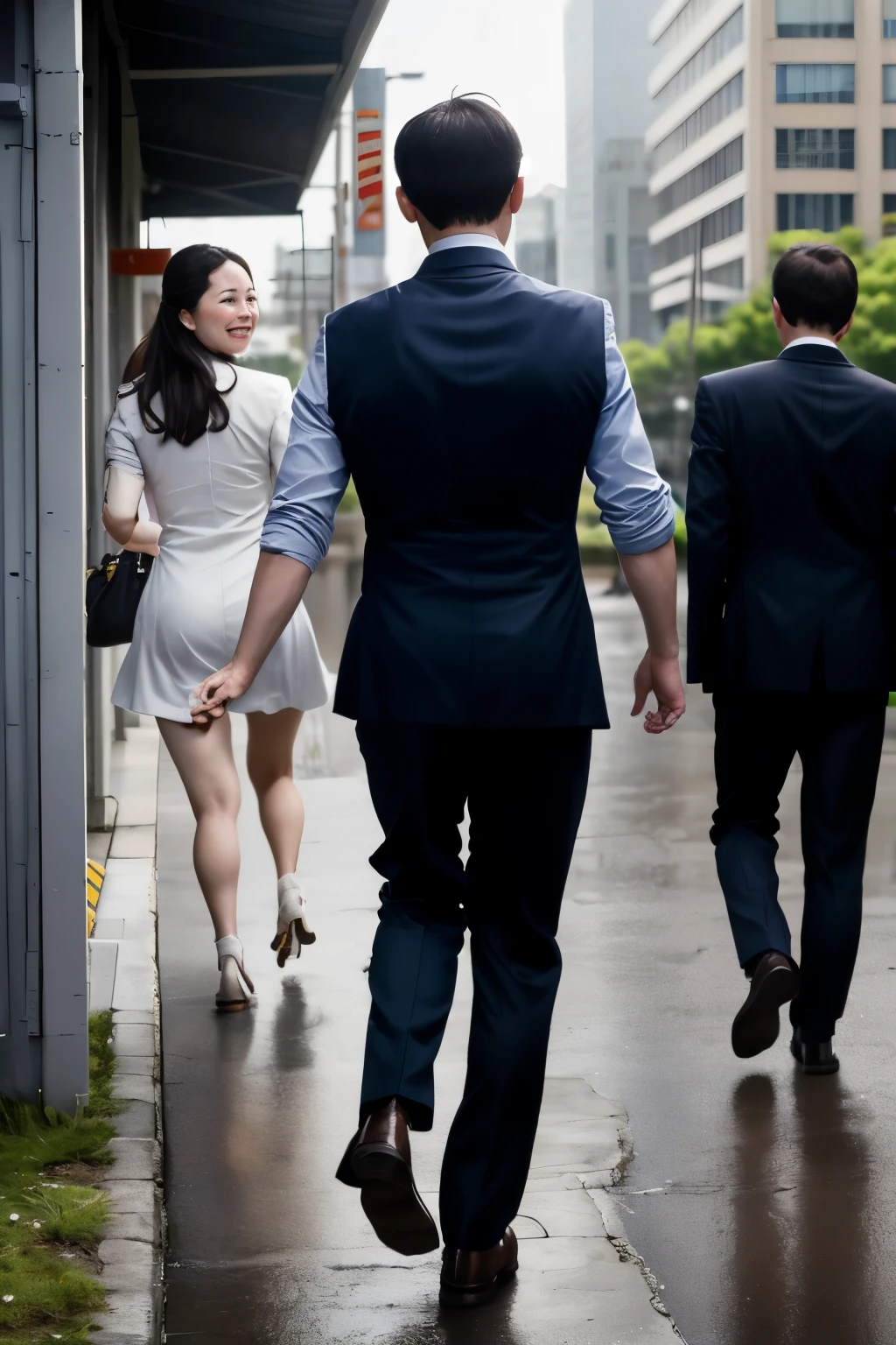 The scene should highlight the earth-shaking momentum，An ugly civilian，Use one of your big feet to step heavily on the back of a white-collar elite，White collar worker looks regretful，It's painful，The civilians were all smiles.，