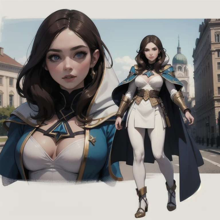 A full-body shot of topless Princess Zelda, brown hair, blue eyes, dressed as an Assassin from Assassins Creed, in white+gold witha white mask and hood with gold details, XL bust, using a wrist blade. Background: A city during the renaissance period. Unreal Engine 5, Anime, Anime style, Masterpiece, Well drawn eyes, well drawn face, well detailed eyes, well detailed face, 8k, light and shadow effect.