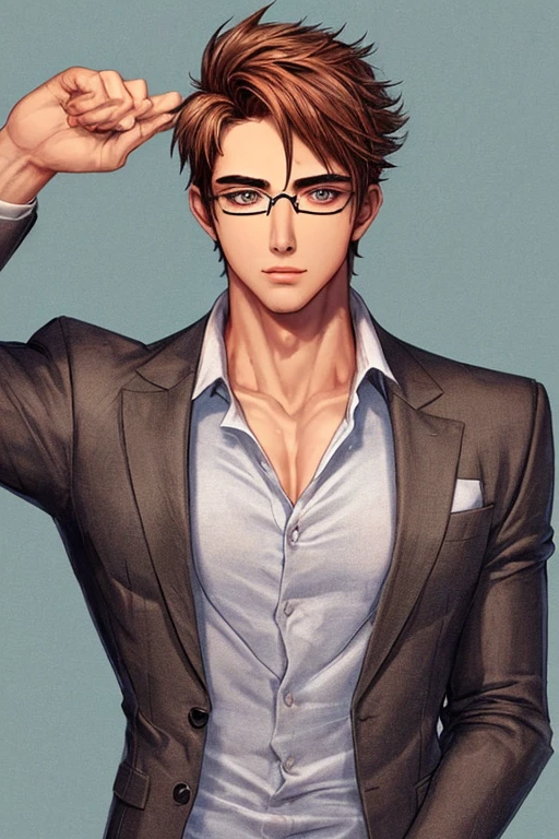 A handsome and masculine A nerdy boy wearing glasses
