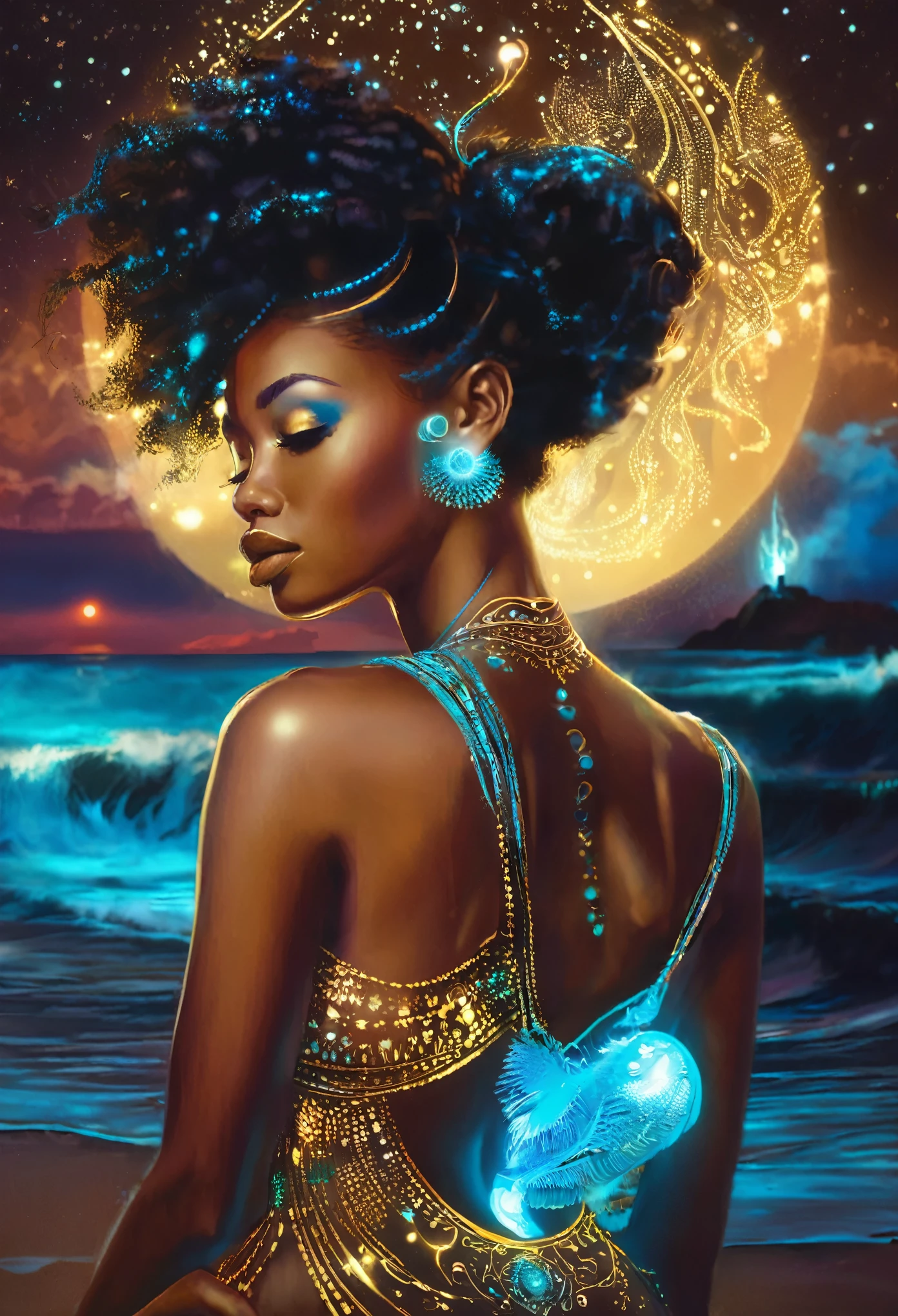 The inner soul  of a black women dreams  bioluminescent