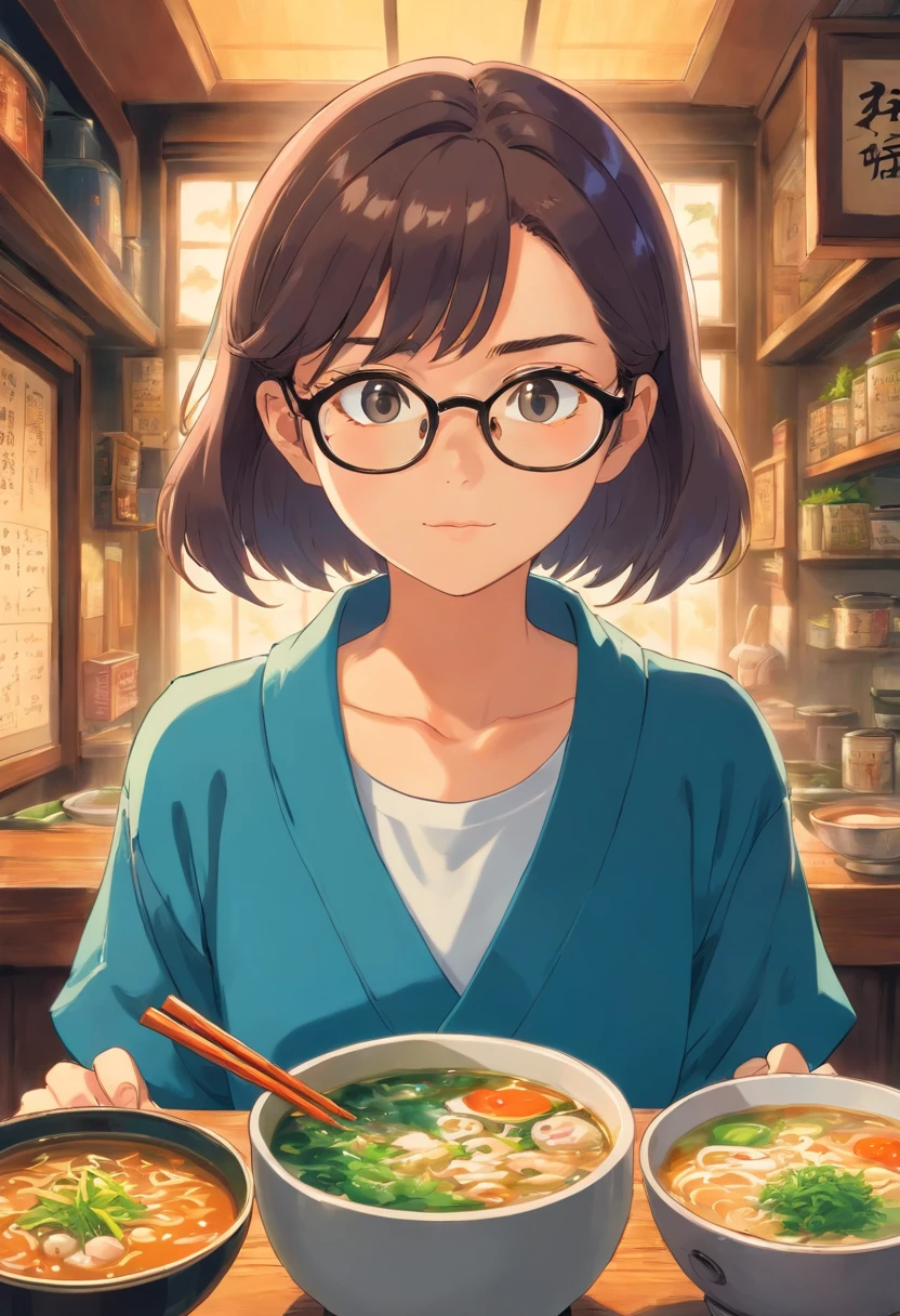 miso soup　woman　Glasses