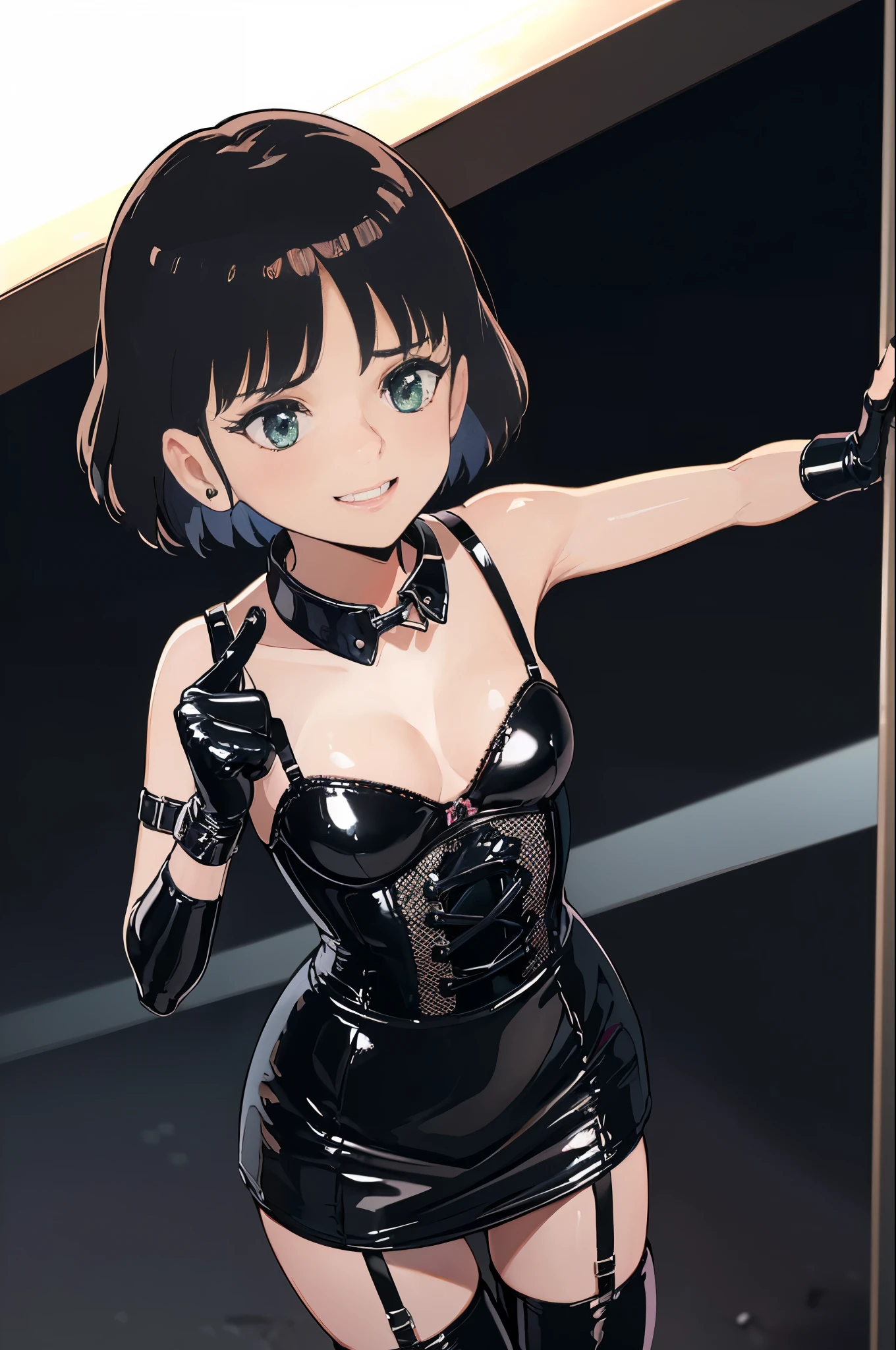 (((chibi)))、(((Lori)))、(((low length)))、(((Child body type)))、BDSM、Queen、mistress、(((One girl)))、solo、(((Long gloves covered to the fingertips in black latex:1.4 )))、(((Black latex corset dress:1.4)))、(((The corset dress is decorated with beautiful lace.)))、(((Corset dress with shoulder straps)))、(((黒いラテックスのタイトなミニskirt:1.4)))、(((Black Thigh Boots)))、(((Black fishnet stockings:1.2 )))、Stiletto heels、(((Black latex panties)))、(((Black latex bra)))、(((Black leather collar)))、(((Sexy pose:1.4 )))、Wide-open legs:1.2、(((Erotic)))、(((Cowboy Shot)))、Don Duka,Very short hair,,Green Eyes,,skirt,pantyhoseskirt,shirt,Flat Chest,1 Girl,alone,golf,golfクラブを持っている、Wicked Smile、Close your mouth、Cold Stare、blush:1.2