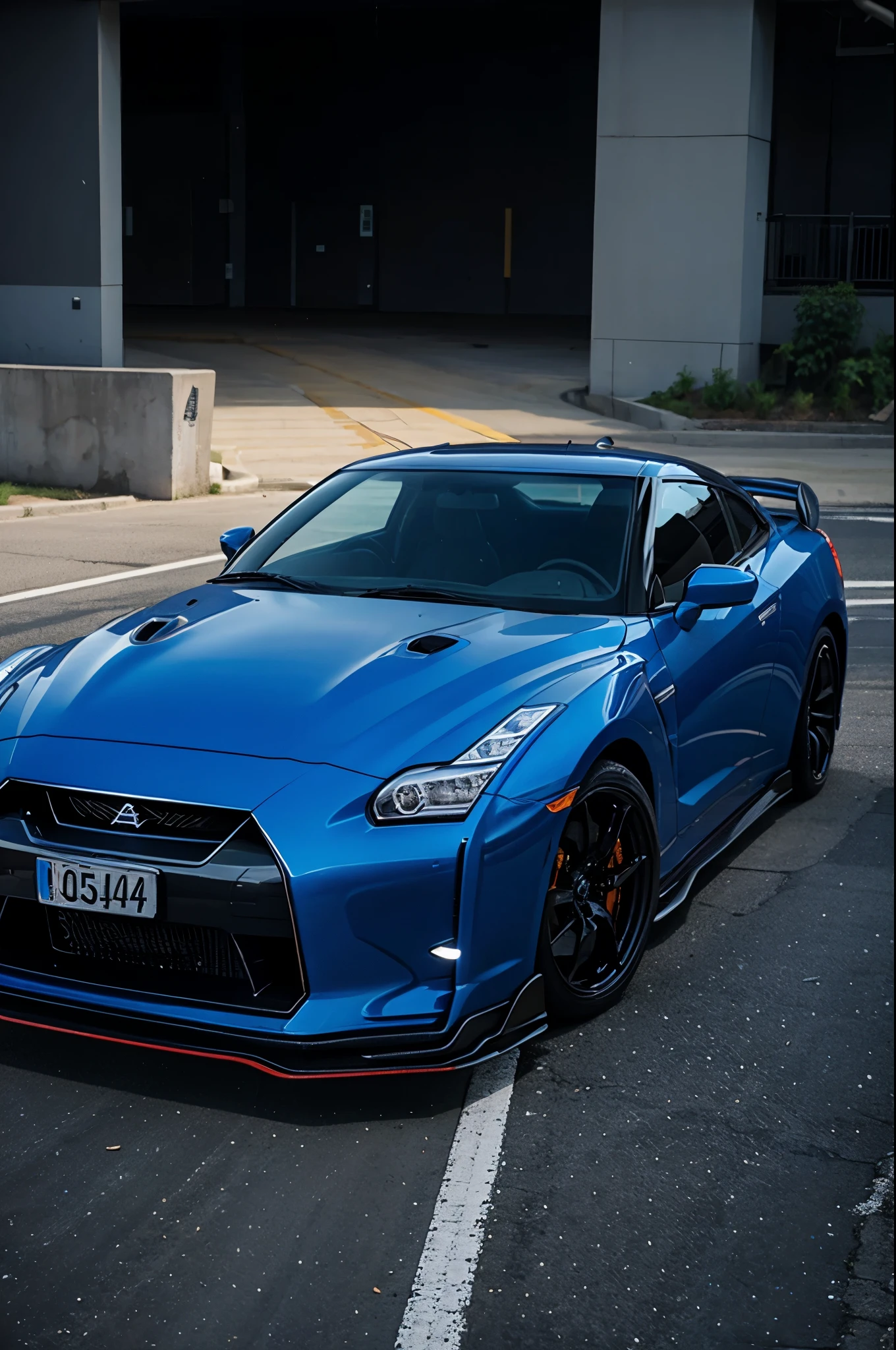 A blue Nissan GTR
