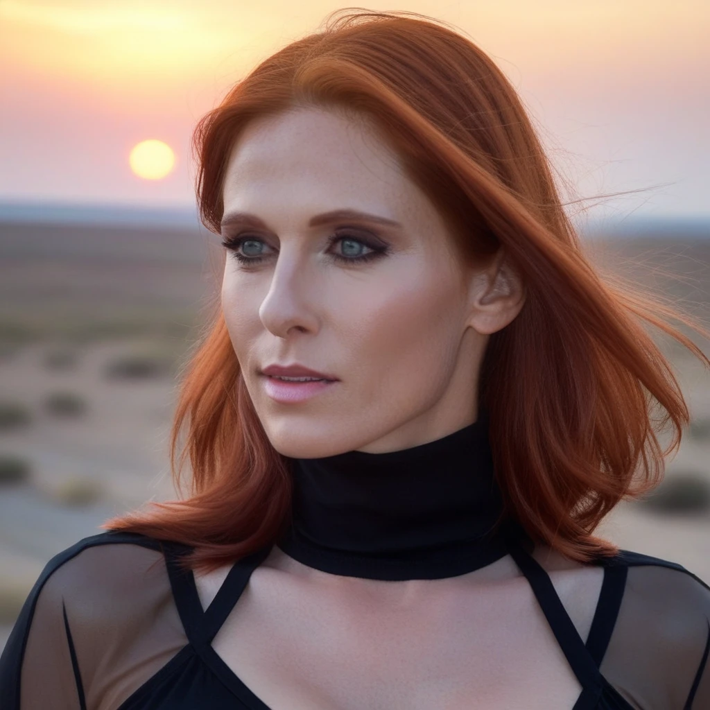 AudreyFleurot1024 (upper body), wild head in the wind, (braless wearing black turtleneck sheer cropped top)1.3, (huge natural breasts)1.2, (pokies), mountain, sunset, detailled eyes, photography, highly detailed, sharp focus, trending on artstation, studio photo, intricate details, highly detailed, by greg rutkowski