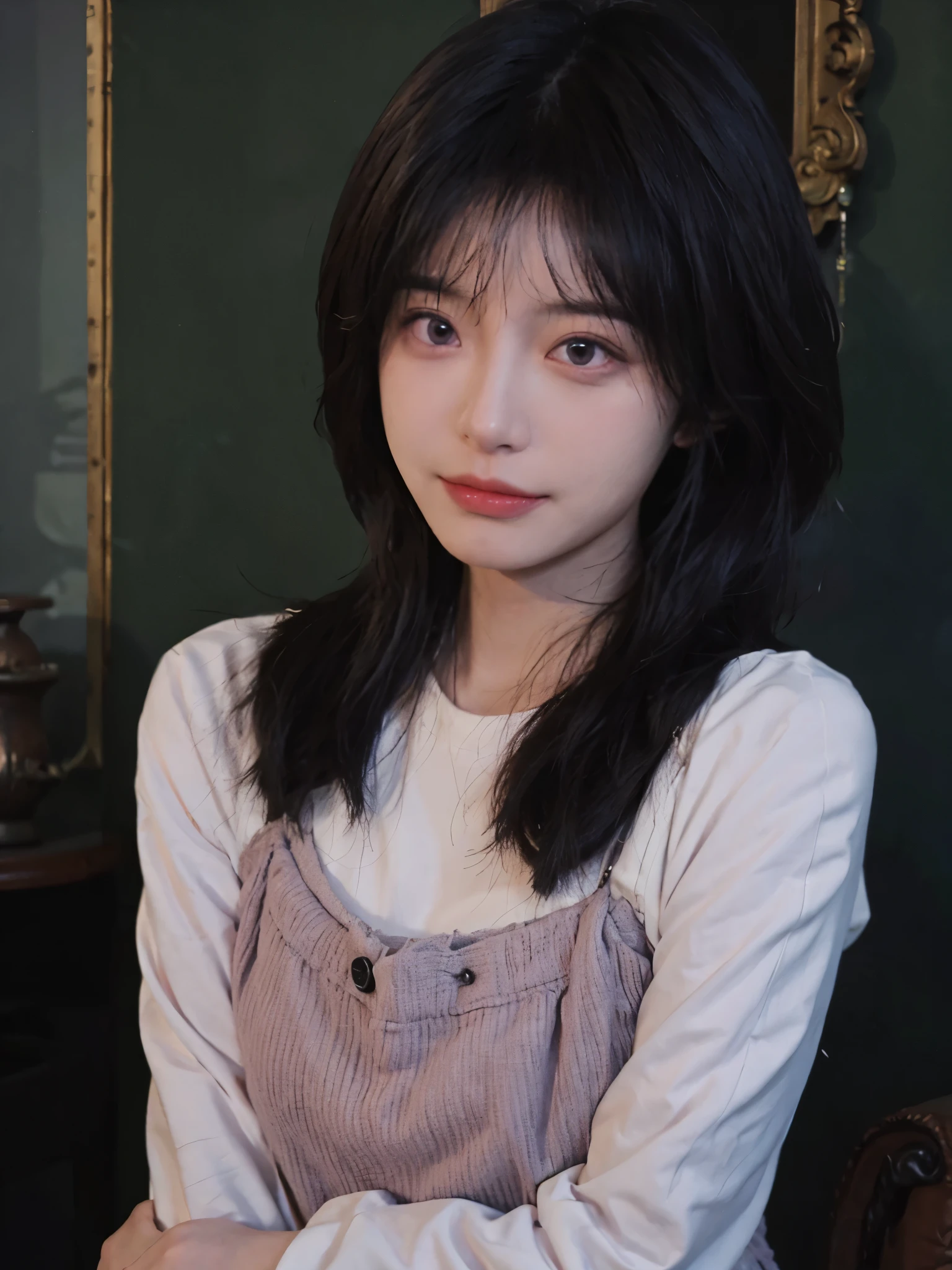 best quality, high quality, a cute girl, alone, Beautiful purple hair, beautiful purple eyes, faint smile,