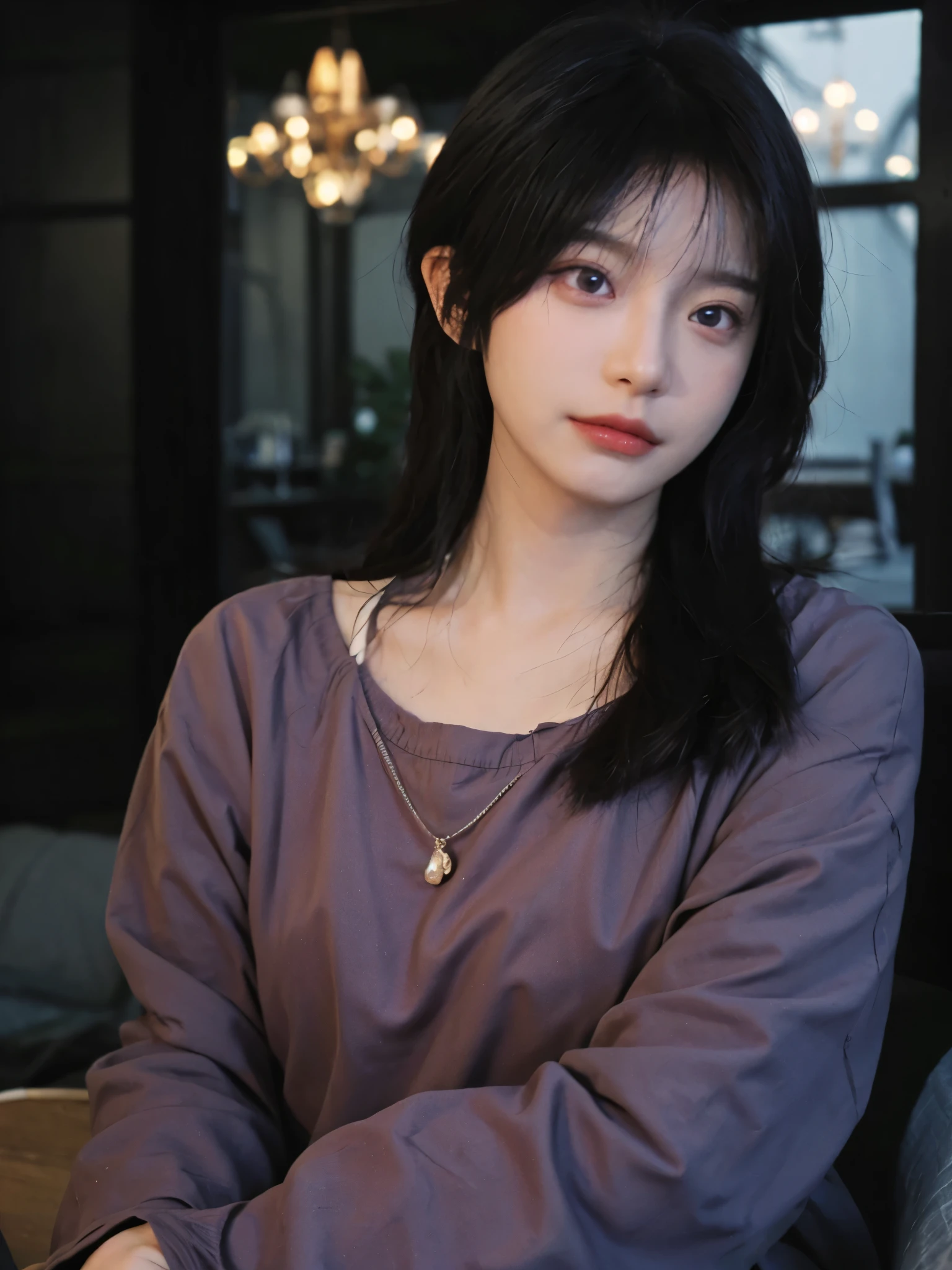 best quality, high quality, a cute girl, alone, Beautiful purple hair, beautiful purple eyes, faint smile,