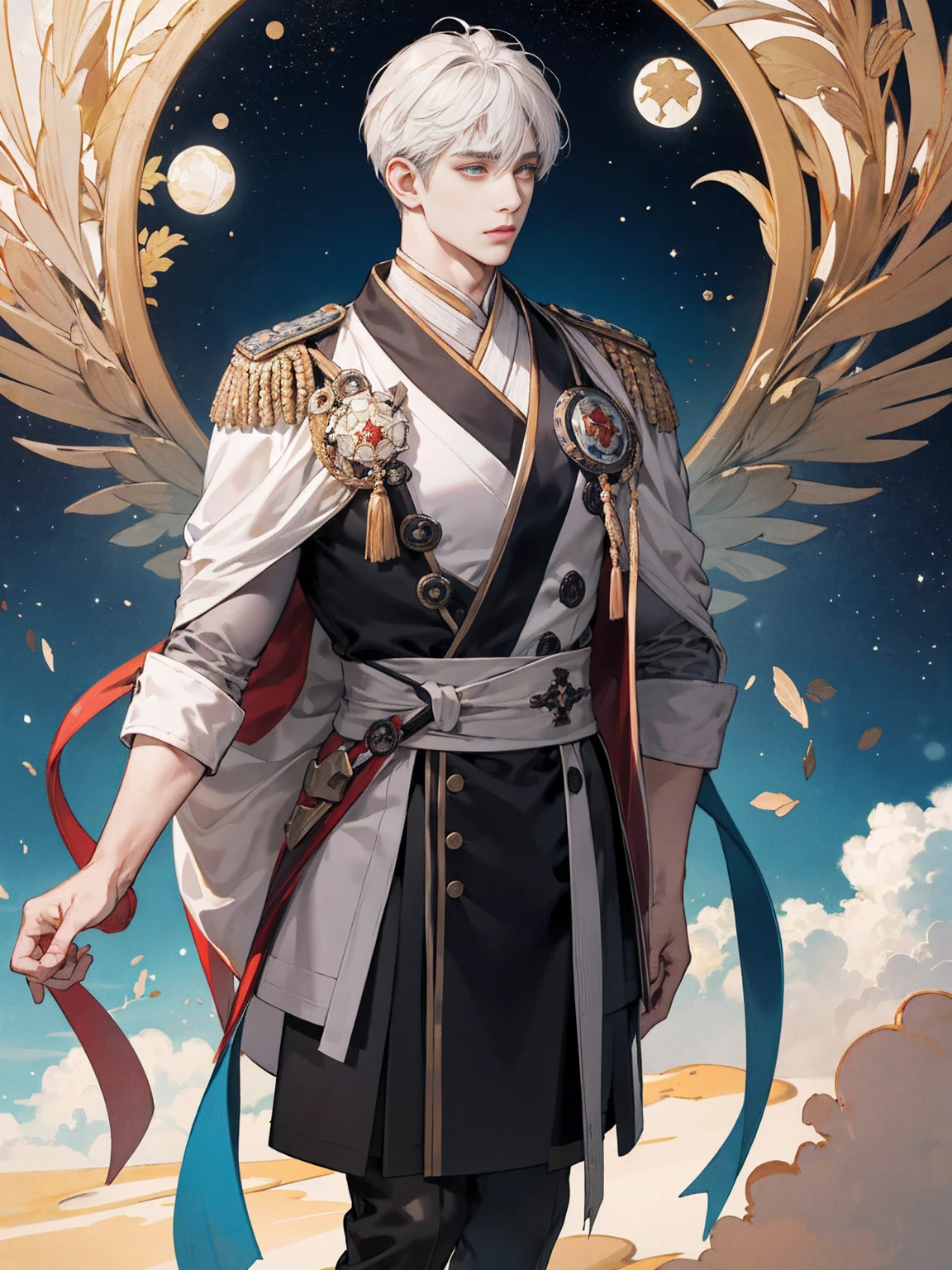 Future Roman Emperor Constantine I、Considered a leader with political astuteness and strategic insight。彼はEconomy and tradeの発展に重点を置き、Will pursue the prosperity of the galactic nation.。Also、彼はReligious Freedomを尊重し、People of different faiths々and will promote inter-ethnic coexistence.。 Constantine I was also a powerful military leader.、未来の彼は国家のSecurity guaranteesに重要な役割を果たすでしょう。He pursued a strategy that combined technological advances with military developments.、We will build modern defense systems to deal with future threats.。 Also、Constantine I recognized the importance of education.、It will focus on disseminating knowledge and promoting culture.。Through his reform of the education system and his encouragement of art and literature,、It will support the education and cultural growth of the people.。 All in all、The future Emperor Constantine I was a strong and ambitious leader.、Economy and trade、Religious Freedom、Security guarantees、We will pursue the development and prosperity of our galactic nation in many areas, including education.。masterpiece。top-quality。Super beautiful。The ultra -The high-definition。detaileds。exquisite。Character Settings。Concept Art。Digital Art。Full body portrait