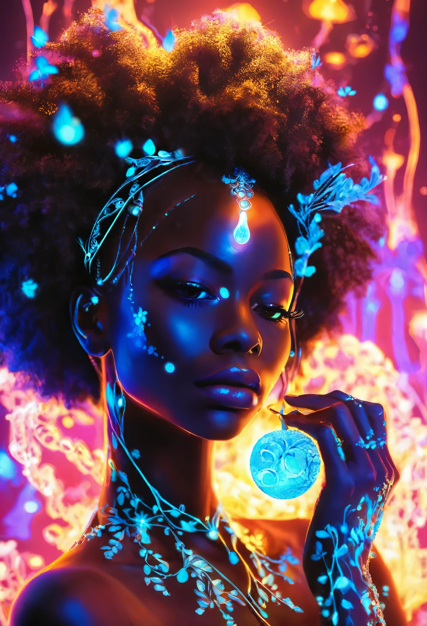 The inner soul  of a black women dreams  bioluminescent