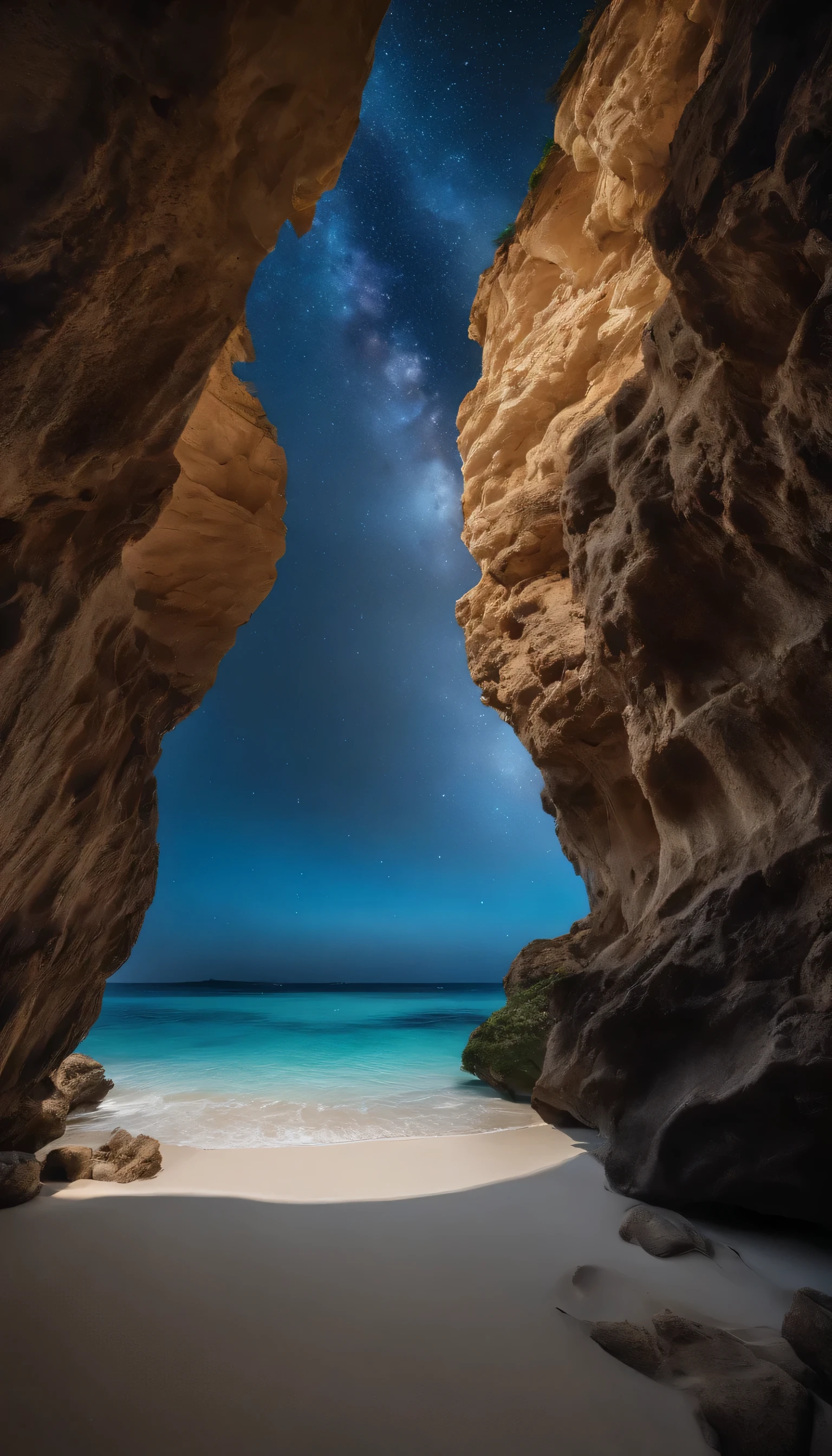 Master Parts、Superior Quality、Excellent image quality、8K quality、Beautiful starry sky photos、grow、Arched Milky Way:1.9、blue sea:1.9, White sand beach