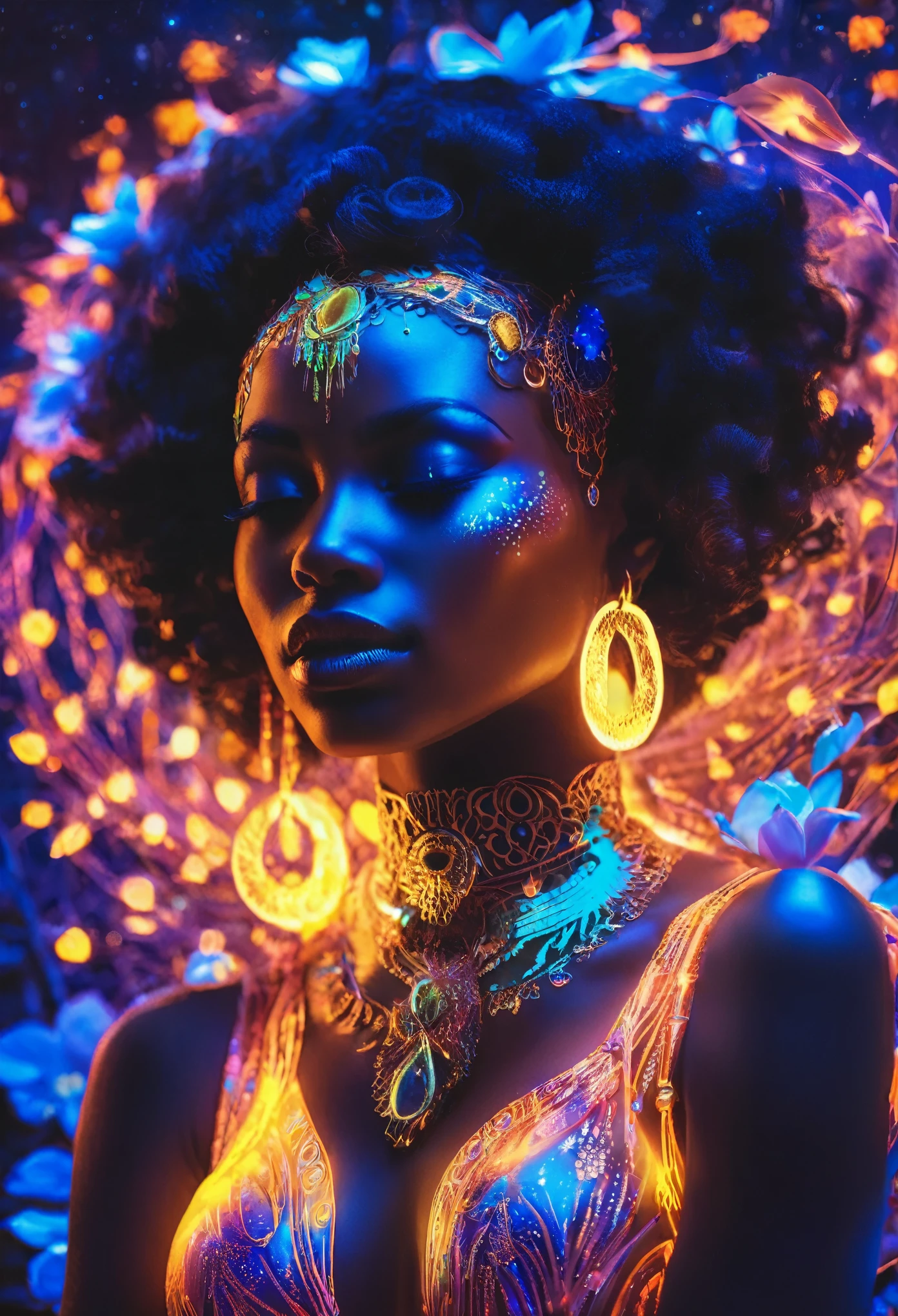 The inner soul  of a black women dreams  bioluminescent