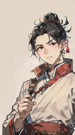 Ancient Chinese、Men in ancient Chinese costumes、intelligent man、Looking into the camera、Upper Body、The hair in the bun is wrapped in cloth、solid