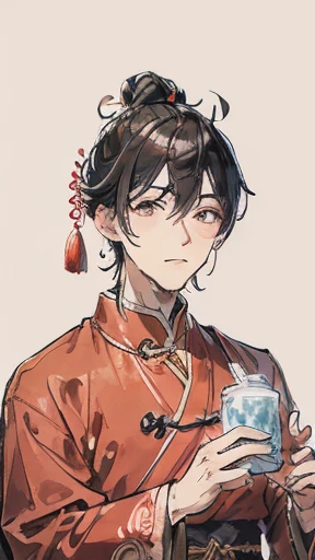 Ancient Chinese、Men in ancient Chinese costumes、intelligent man、Looking into the camera、Upper Body、The hair in the bun is wrapped in cloth、solid