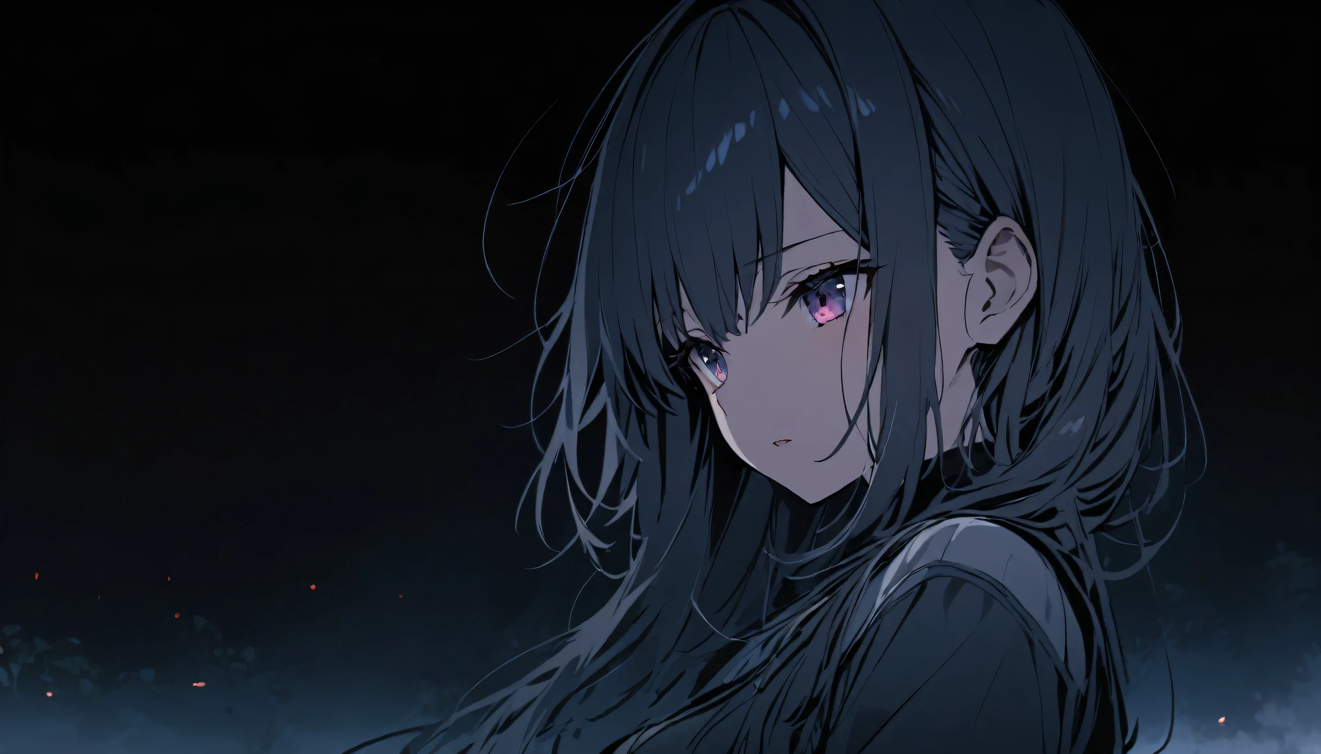 girl, 1 person, Dark atmosphere, night