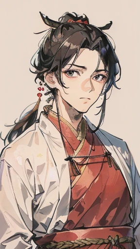 Ancient Chinese、Men in ancient Chinese costumes、intelligent man、Looking into the camera、Upper Body、The topknot is wrapped in cloth、solid