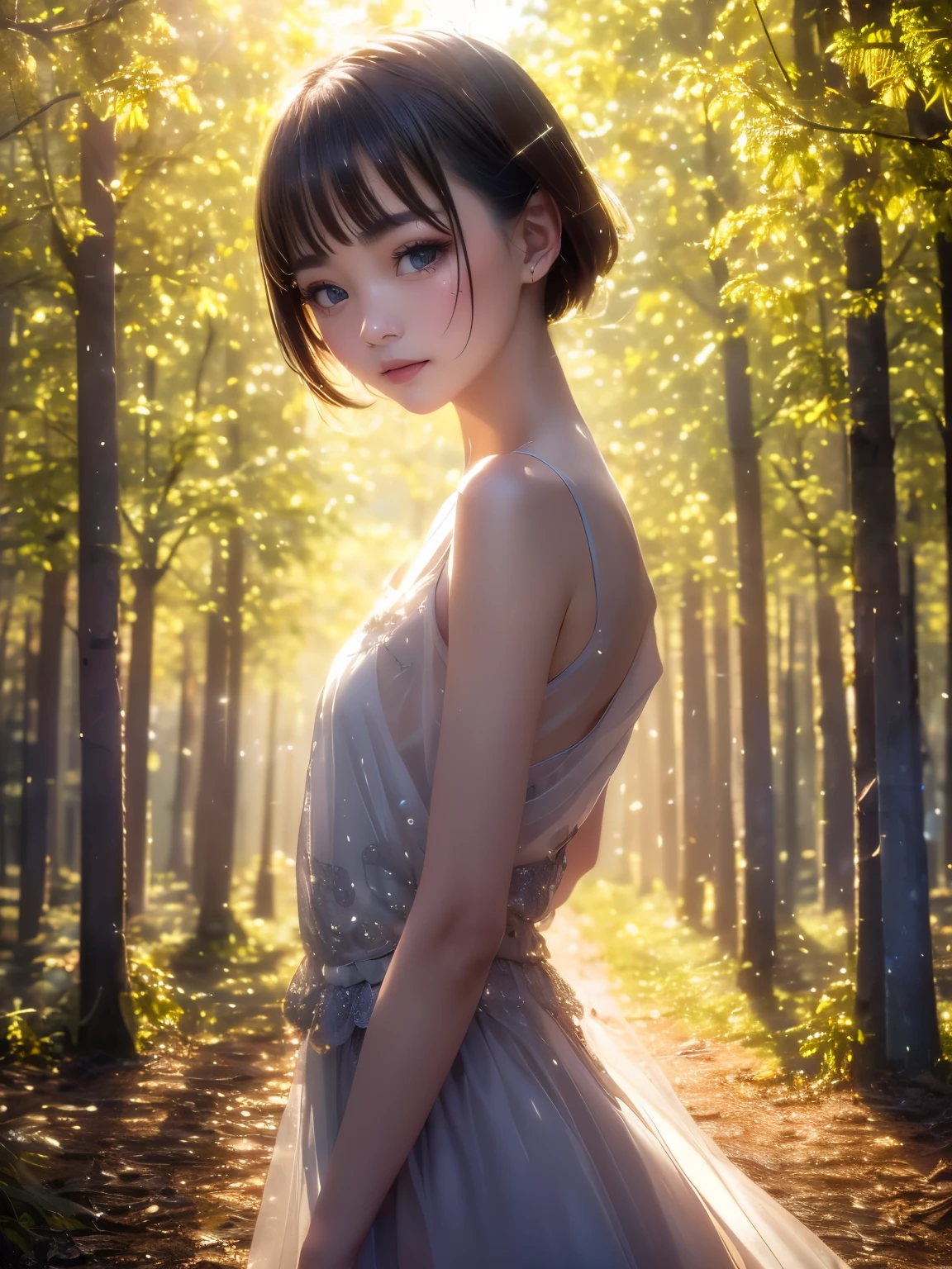 masterpiece、beautiful少女, (((((small)))), Show your face, Sticking out tongue,short hair,Brown, 8K Raw Photo:1.5, Professional photography, highest quality,Highest Resolution:1.2, delicate, clear, in the forest, sun, Light leakage, masterpiece, (beautiful)))), (reality)))), smile, wonderful, Angel, young