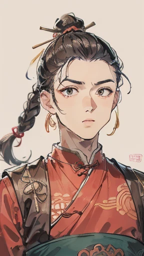 Ancient Chinese、Men in ancient Chinese costumes、intelligent man、Looking into the camera、Upper Body、Topknot on head、solid