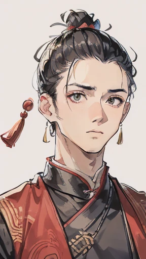 Ancient Chinese、Men in ancient Chinese costumes、intelligent man、Looking into the camera、Upper Body、Topknot on head、solid、