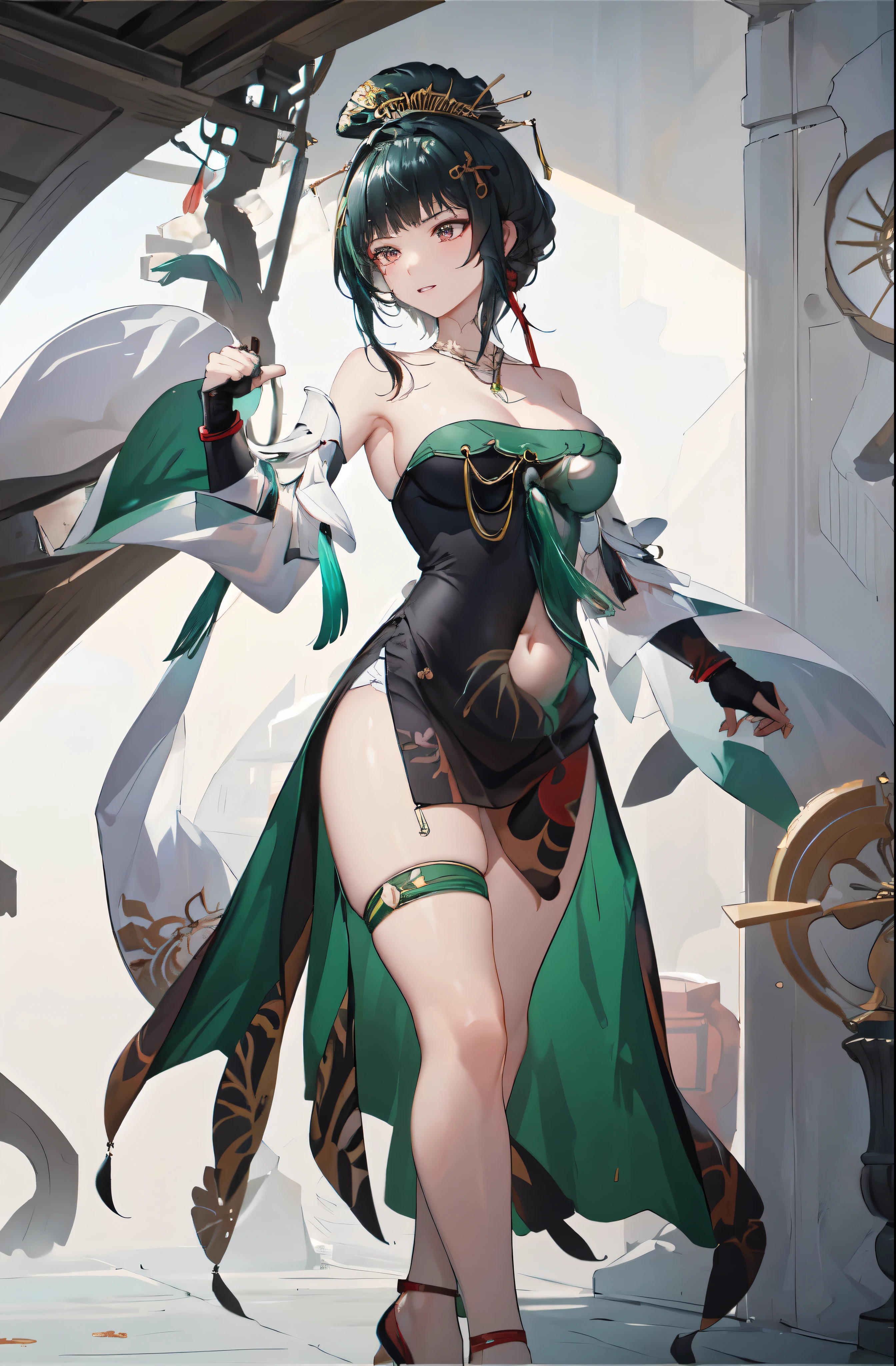 masterpiece, best quality BREAK solo, china dress, highres, Super detailed, very detailed, highest quality, best quality, super detailed, 1girl, standing, (large breasts), mature female, hanying, Full body drawing, (masterpiece), (best quality), (hyperdetail), (illustration), ((extremely delicate and beautiful)), (detailed light), (prefect's body), full body drawing, Hanying, HanYing, sexy, sexy belly, sexy belly line, sexy belly button, {{{{{skin dentation, hit in the stomach, punching, hand on another's stomach, fist, fist on another's stomach, punching on another's stomach}}}}}, clenched hand