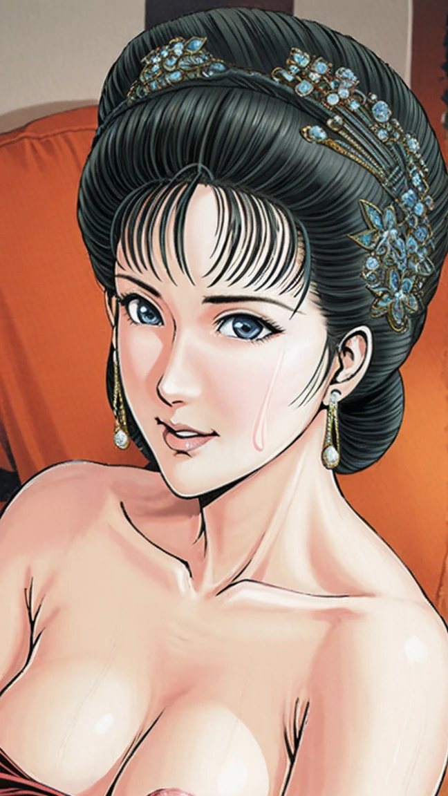 (best quality), (very aesthetic), (ultra-detailed), (best illustration),(a mature female),(perfect face),Suikoden,Mrs. Lin,(((NSFW))),((full_body)),((full_Nude)),(crying),red cheek,sweating,skinny,flushed skin,(Woman with pubic hair),(Lying face down on the bed),traditional Chinese bedroom,