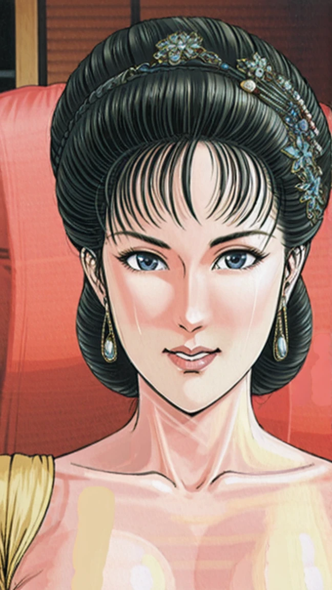 (best quality), (very aesthetic), (ultra-detailed), (best illustration),(a mature female),(NSFW),(perfect face),Suikoden,Mrs. Lin,((full_nude)),red cheek,sweating,skinny,chinese traditional bed room,lying on the bed,resting the back of the head on the pillow