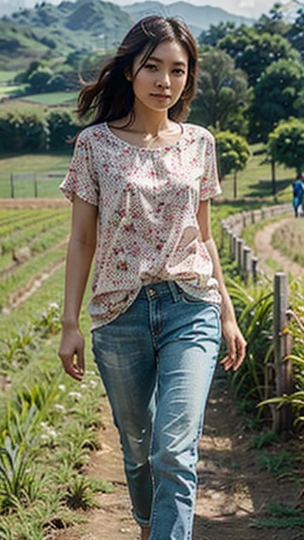 Taiwanese beauty,casual wear,in the fields,walk,sunny,Sexy