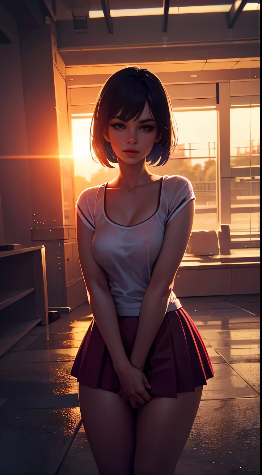 a beautiful young woman wearing a short skirt, nsfw, mostrando embaixo da saia, nsfw, vibrant colors, cinematic lighting, 8k, best quality, photorealistic, highly detailed, masterpiece