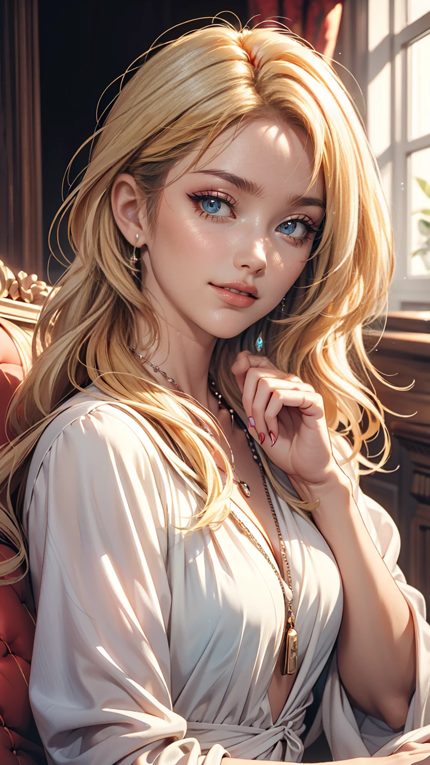 (highest quality, High resolution, masterpiece :1.3), 25-year-old Caucasian female、Platinum Blonde、blue eyes、Semi-long hair、My hair is wavy、smile、I'm wearing earrings、I'm wearing a necklace、Wearing accessories on wrists and ankles、I'm wearing a ring、I want my head to stay off screen、Wearing red nail polish、I'm getting a pedicure、smile、Wearing a sleeveless zipper-up top、Wearing a pleated skirt、I'm wearing high heels、I'm wearing black stockings、Low - Angle、Wearing a lace choker、The old town is centered around the church、Standing in an alleyway of brick buildings in the old town with her hands on her hips、Have a clutch bag、Make up