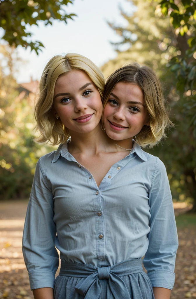 2heads, (one head adult:1.5), (one head child:1.5), (female:1.5), (one blonde and one brunette:1.5)