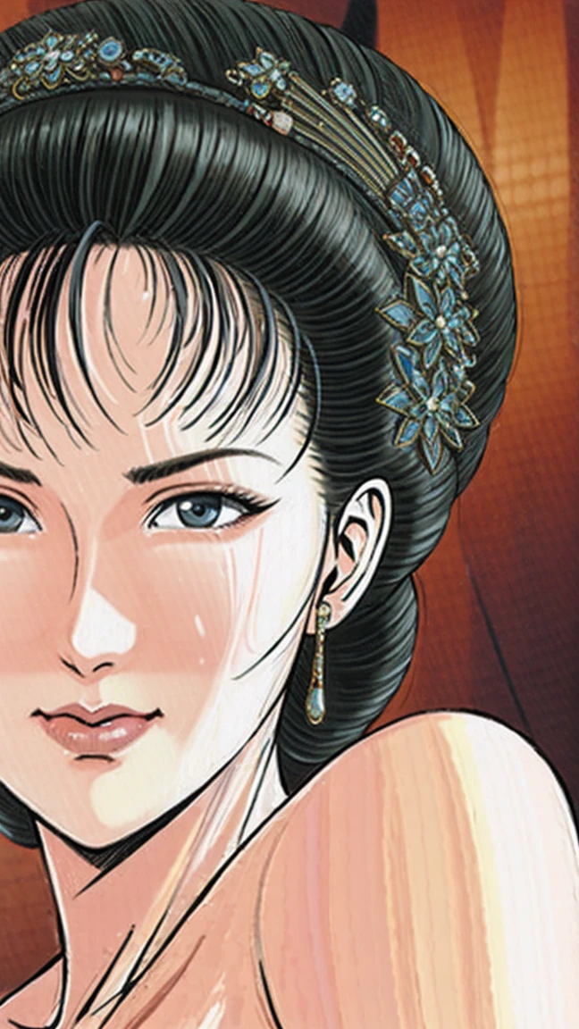 (best quality), (very aesthetic), (ultra-detailed), (best illustration),(a mature female),(NSFW),(perfect face),Suikoden,Mrs. Lin,((full_nude)),red cheek,sweating,skinny,chinese traditional bed room,lying on the bed,resting the back of the head on the pillow