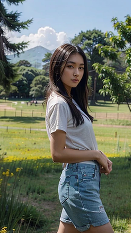 Taiwanese beauty，casual wear，Big meadow，walk，sunny，Sexy