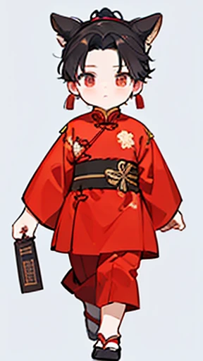 Ancient Chinese、Boy in ancient Chinese costume、Intelligent boy、Looking into the camera、Topknot on head、solid、Walking alone、three-headed body