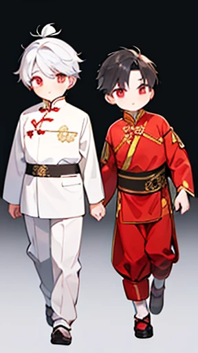 Ancient Chinese、Boy in ancient Chinese costume、Intelligent boy、Looking into the camera、Topknot on head、solid、Walking alone、three-headed body