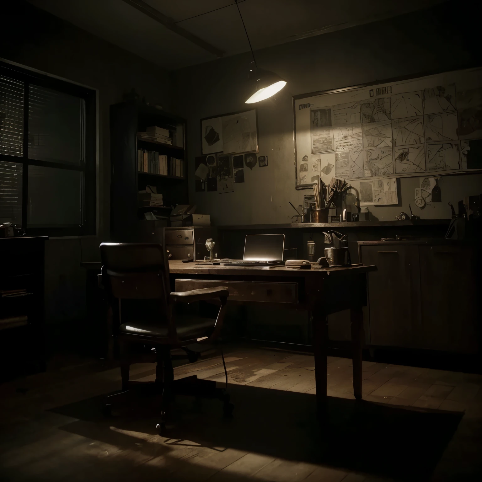 a dark, sinister, old, filthy room with a large computer screen, dark atmosphere, grungy, rusted, gritty, moody lighting, dramatic shadows, horror elements, (best quality,4k,8k,highres,masterpiece:1.2),ultra-detailed,(realistic,photorealistic,photo-realistic:1.37),dark fantasy,dystopian,cinematic,dramatic lighting,dark colors,muted tones,horror,suspense,mystery