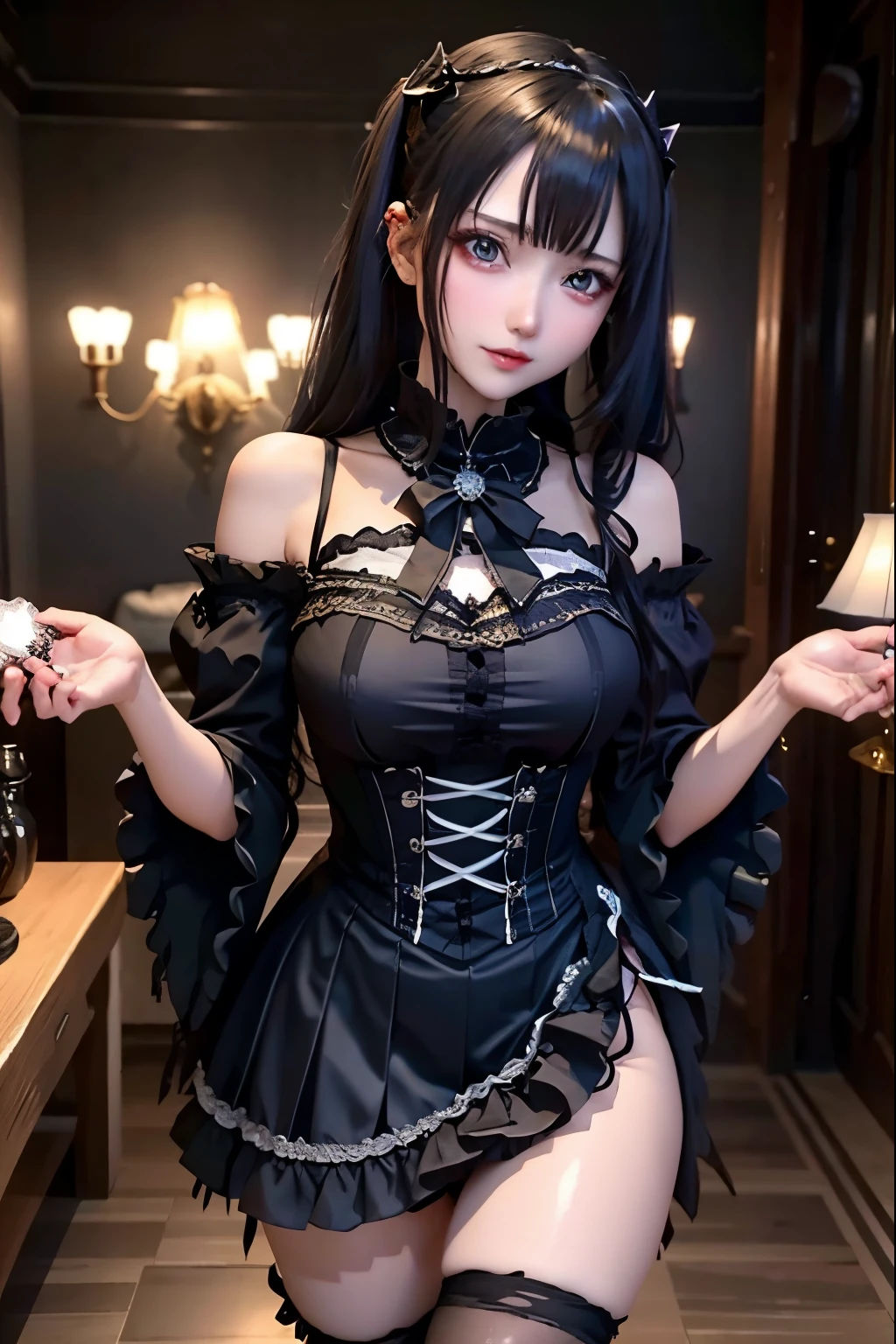 ハードDark Gothicメイク、Deep Night Sky、Horror、Black dark eyeshadow、cry、sad、Good skin radiance、Dark Gothicメイク、Dark smile、palace、The beauty of fragrance、24-years-old、Expressions of intense sexual pleasure、Embarrassed look、Dark Gothic、Obscene language、highest quality、Drunk face、紫のMaid clothes、Mysterious、Noble、sexy、Loving smile、Twin tail hair、Right blue eye, Left eye is red、Platform Heel Shoes、Heavy makeup、Gothic Lolita Clothing、A little slimmer、Silver Hair、Long Hair Straight Hair、Cute Gothic Lolita Dress、Beautiful Face、elegant features、Fascinating face、Stained glassが背景、Chest glistening with sweat、The room is dark、goth long dress、Bell Sleeves、Wizard Sleeve、Decadent look、Sexually excited expression、Glossy thighs wet with water、Thighs that are wet and shiny with oil、Background of a room full of roses、sad表情、Rose Maiden、The embroidery is pink、The dress has pink embroidery、Thigh-high socks、Knee-high socks、Gentle expression、Dark black eyeshadow、Stained glassと薔薇背景、Female Duo、Female couple、dark church background、Stained glass、Black metal world、Dark Castle、Dark Room、Slender body、upright、walk、Are standing、gothic long dresaid clothes、Victorian dresses、Her thighs glisten with sweat、My body is wet and shiny、Lots of glitter on the thighs、sweating、My thighs are sticky from sweating、Sweat glistens on the thighs, The whole body is sweaty and shiny、Quite sweaty、My thighs are sweaty、My thighs are so wet、My thighs are shining with sweat、A lot of sweat glistens all over the body、The thighs are the best、Thighs are glamorous、Small breasts、Playing guitar、Singing while playing the guitar、les paul guitar、Holding a guitar、Playing in a band、Are standing、