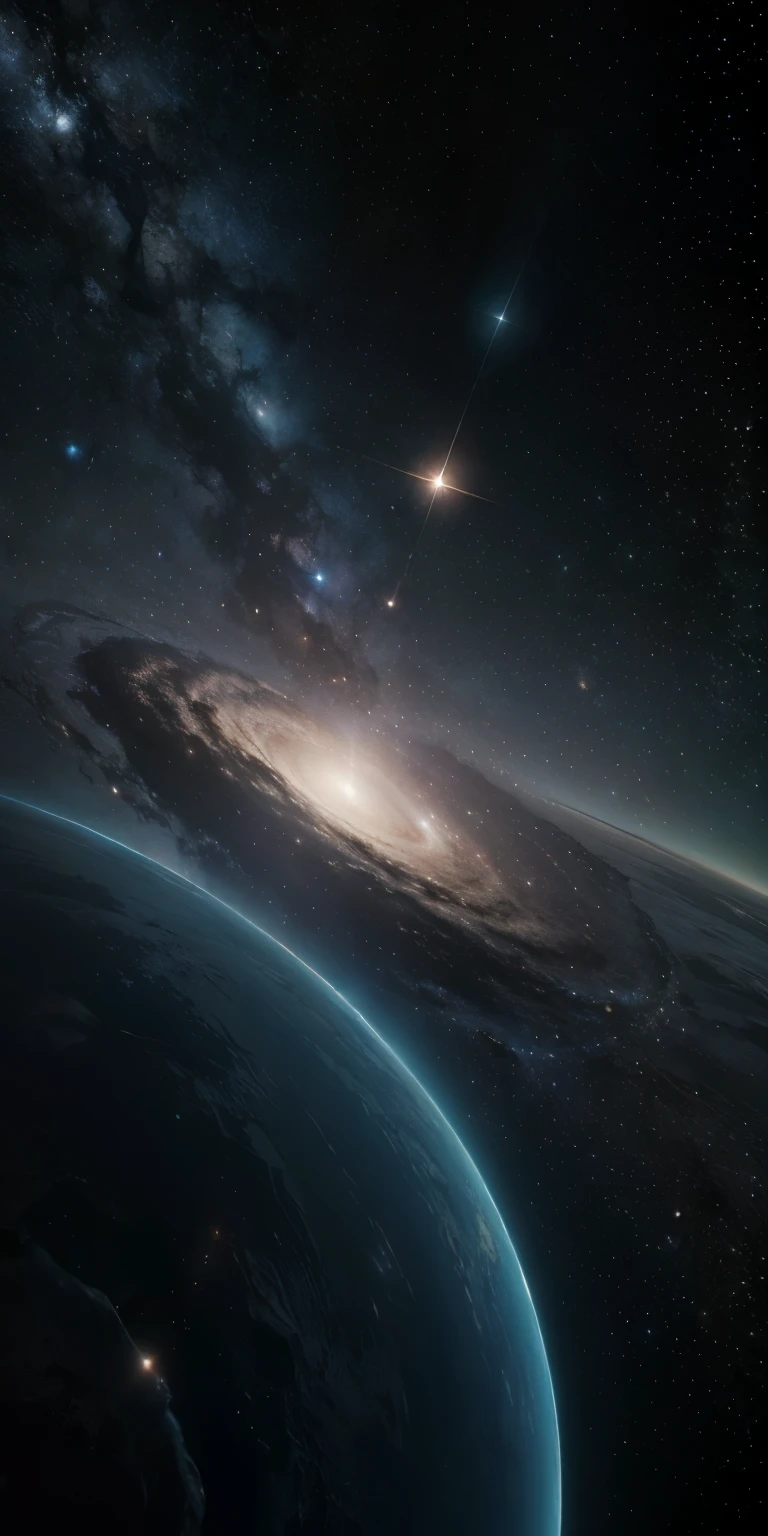 ((master)), ((best quality)), ultra-detailed CG unity 8k wallpaper, incredibly delicate and beautiful illustration, floating, high resolution, dynamic, stellar space, large white luminescent stars, a huge black hole in the background, colorful planets floating in a cosmic maelstrom.