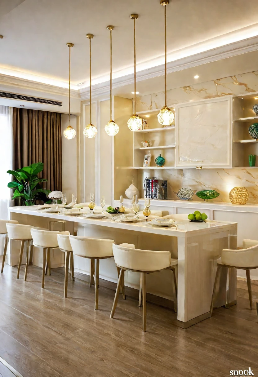 best quality, masterpiece, Interior design, cream tone, dinning ROOM, 3000k