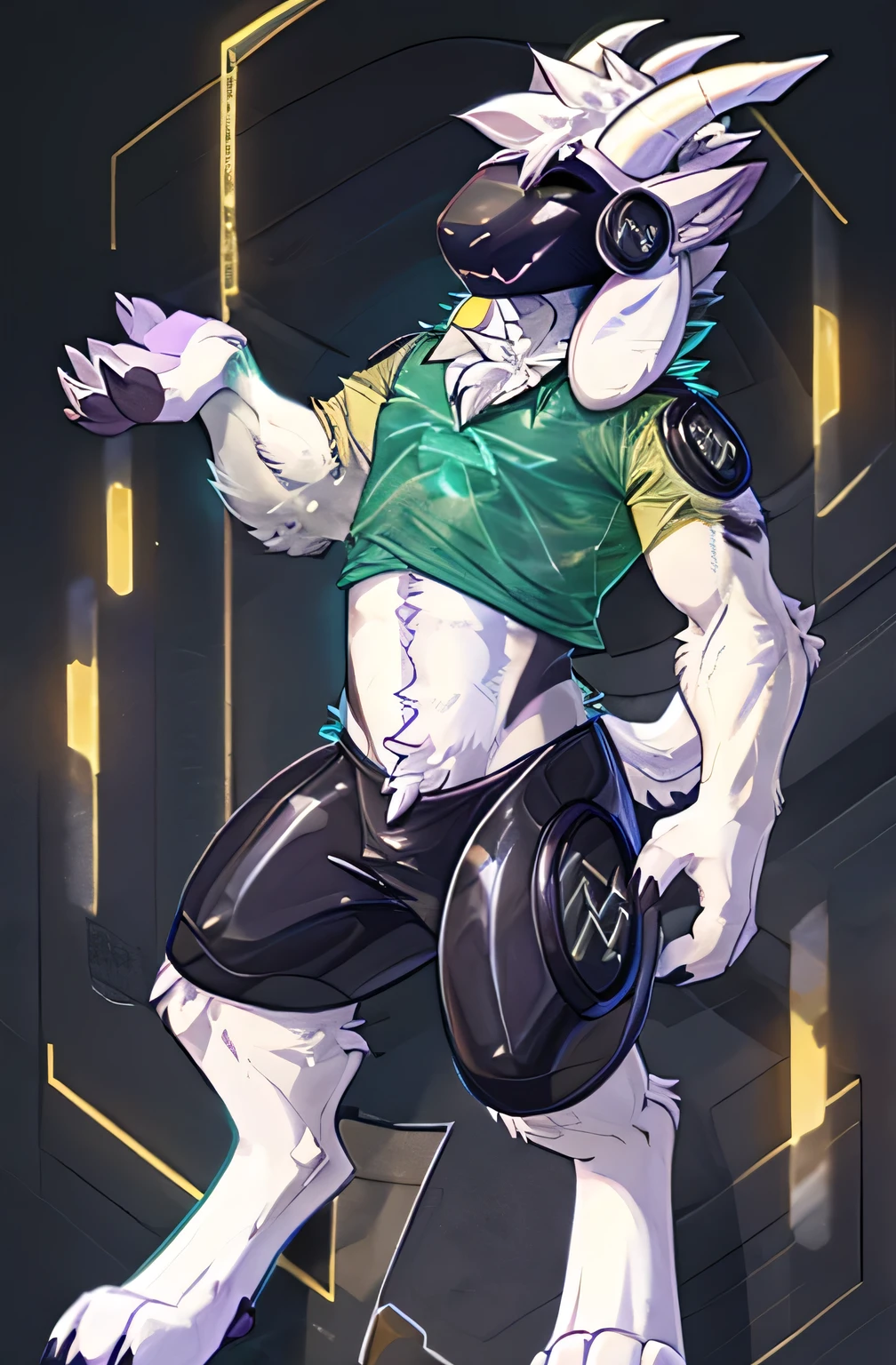 Asriel, 1 boy, asriel as a protogen, 1 protogen, male protogen, green and yellow shirt, goat protogen, asriel protogen, transformation, furry tf, asriel into protogen tf, transformation furry
