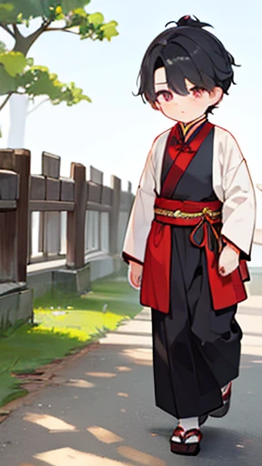 Ancient Chinese、Boy in ancient Chinese costume、Intelligent boy、Looking into the camera、Topknot on head、solid、Walking alone、hanfu