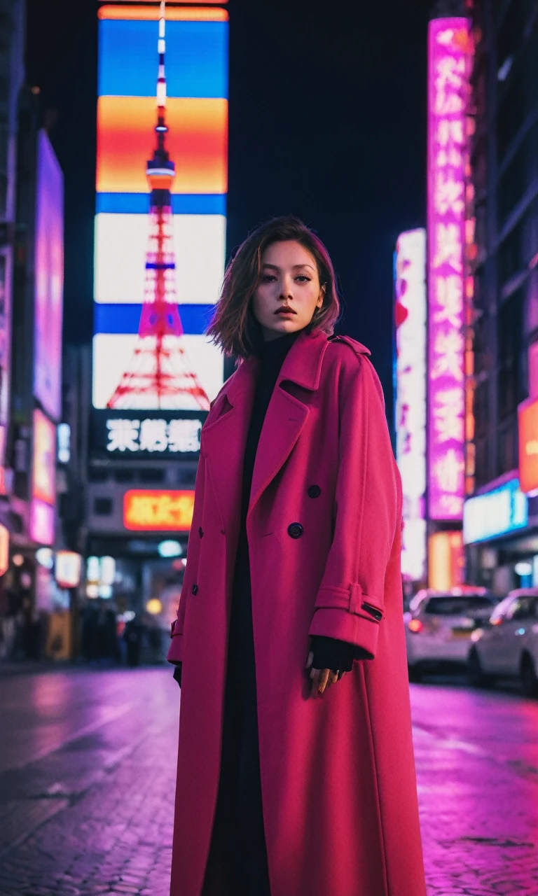 xxmixgirl, 1girl detailed, surreal gradient contemporary, nature, photography, -color, portraits, street-art, urban-life, vibrant Marta Bevacqua, colorful fashion street long coat tokyo tower, dramatic lighting (masterpiece, best quality)